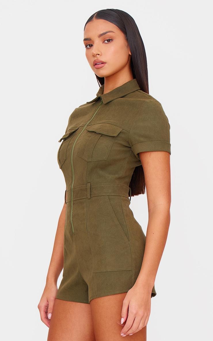 Khaki Soft Tailored Utility Detail Romper Product Image