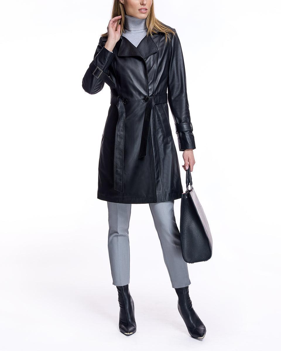 Julia and Stella by Maximilian Belted Leather Coat -Max Product Image