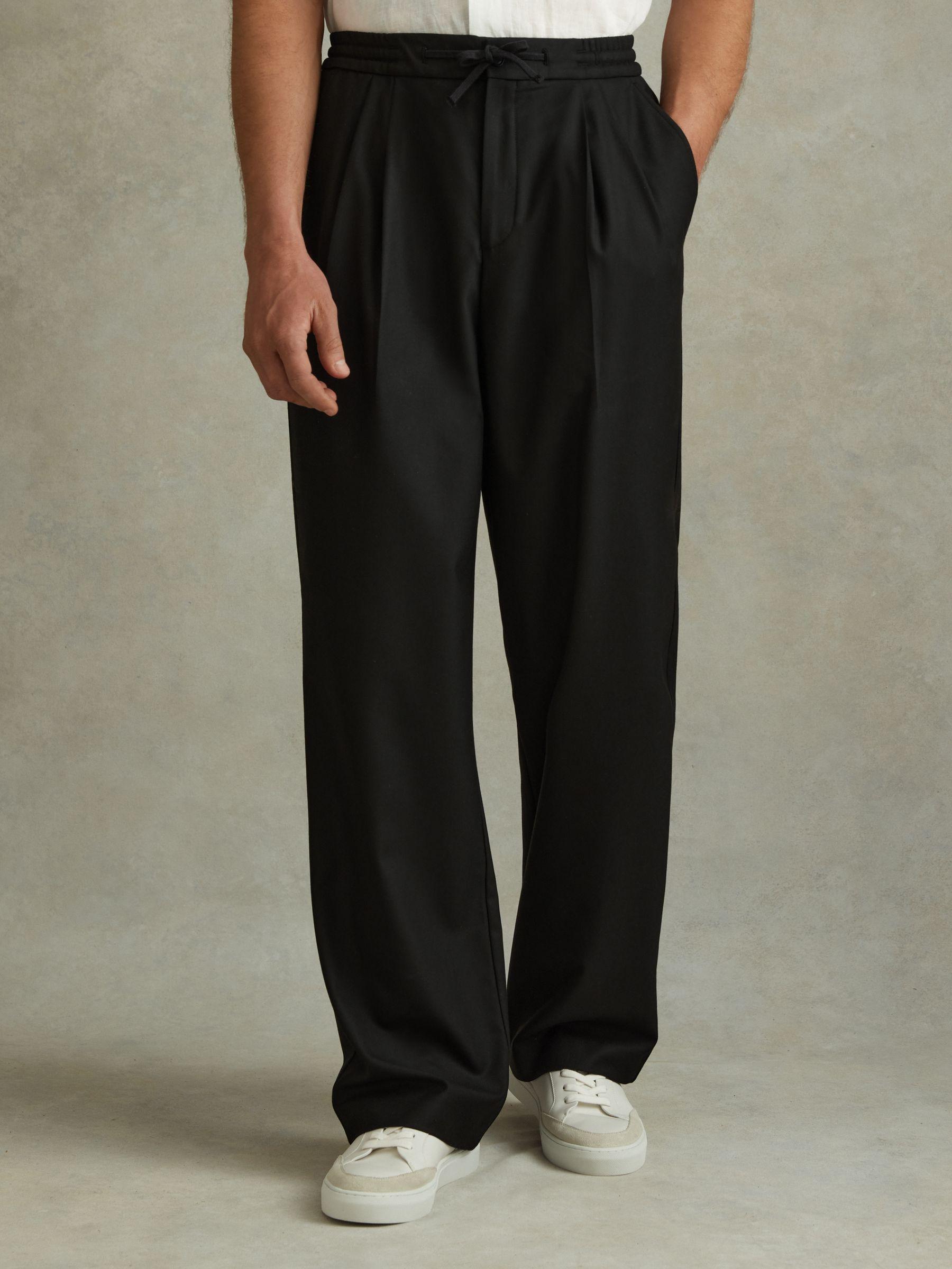 Relaxed Twill Drawstring Trousers in Black Product Image