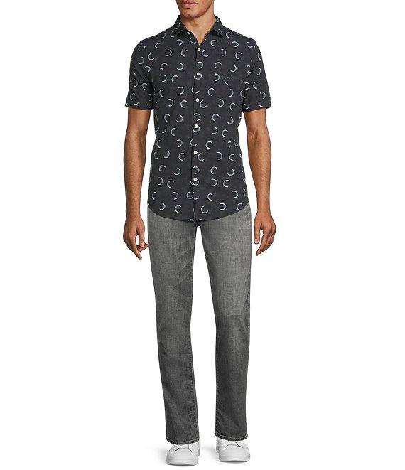 Murano Slim Fit Performance Stretch Small Moon Print Short Sleeve Woven Shirt Product Image