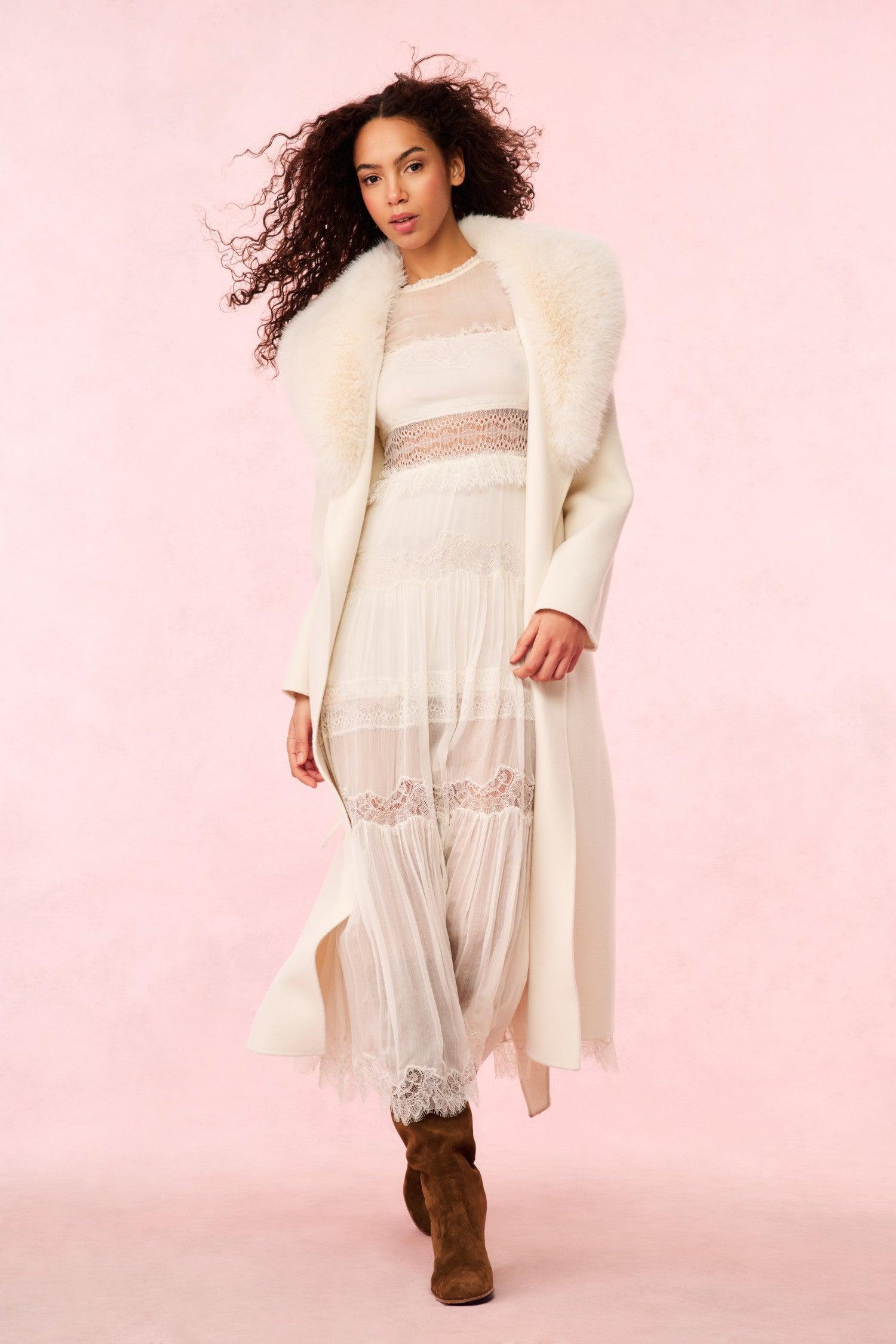 Mahika Wool-Cashmere Faux Fur Collar Coat - OATMEAL Product Image