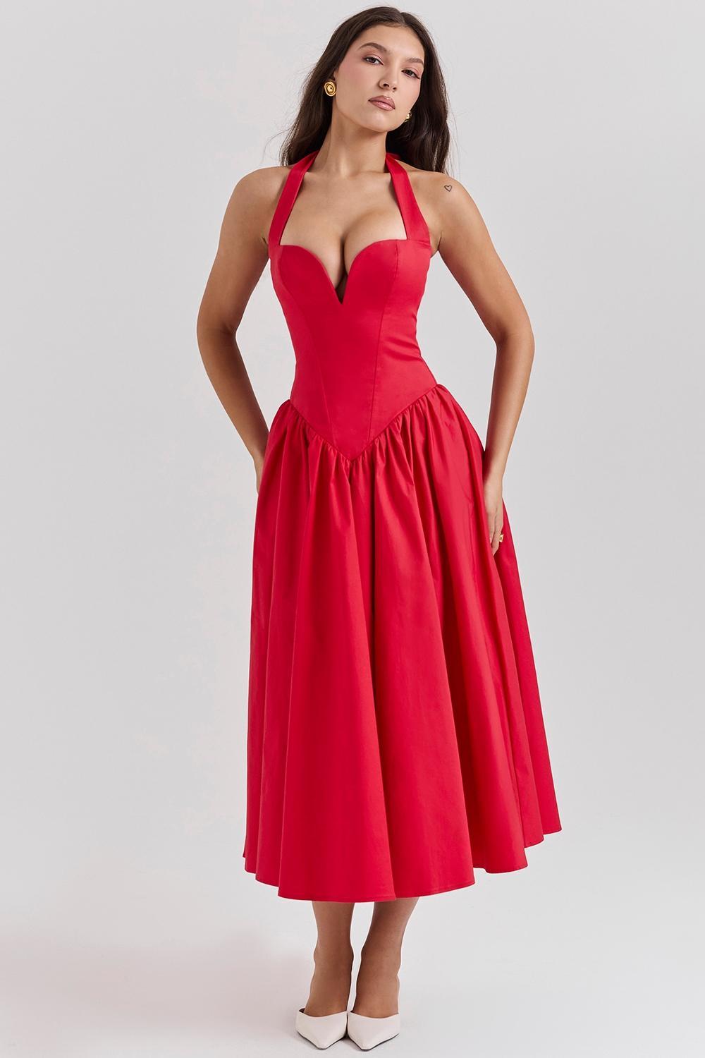 Coquette  scarlet halter midi dress Product Image