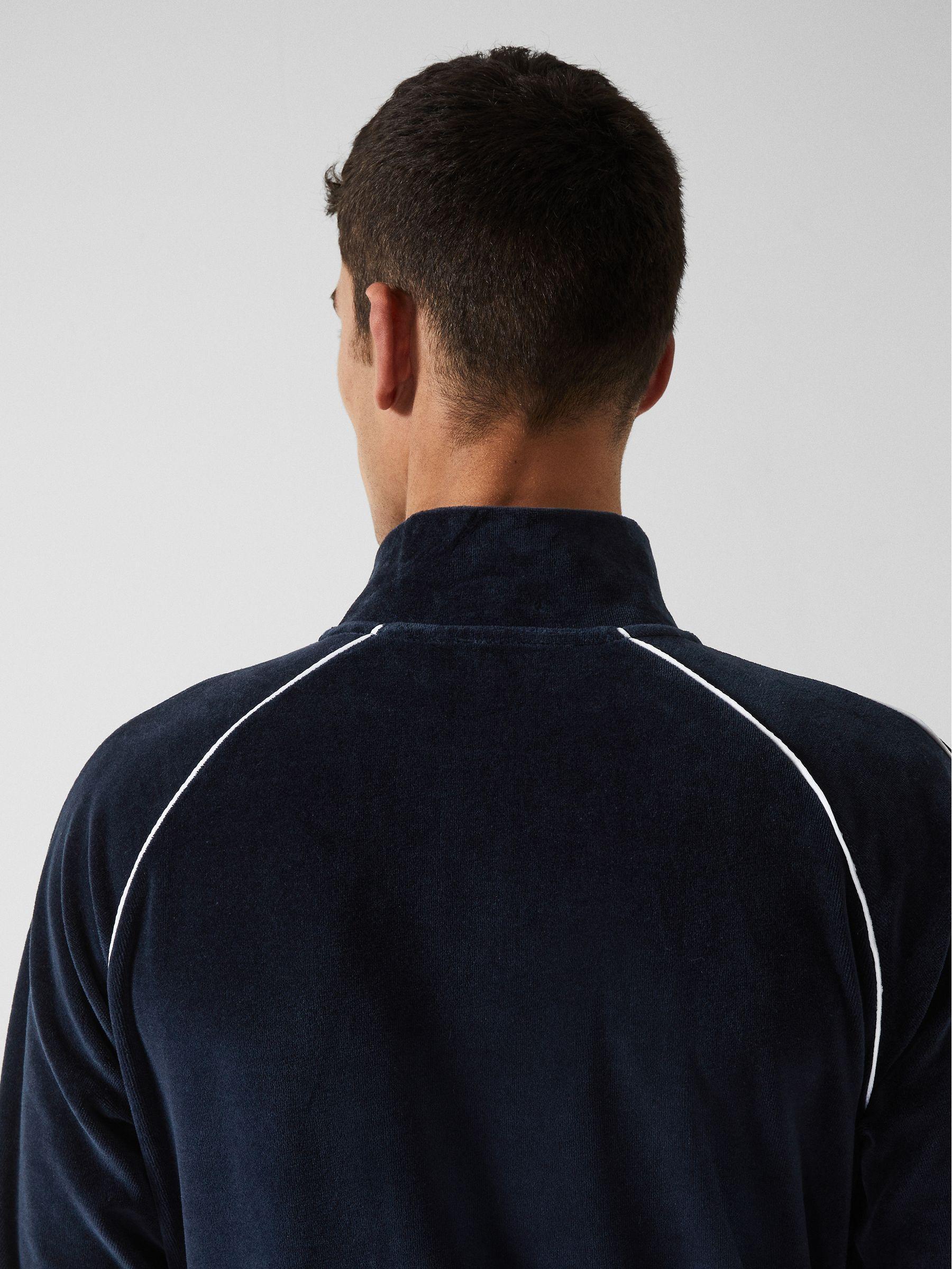Velour Zip Through Jacket With Piping in Navy Product Image