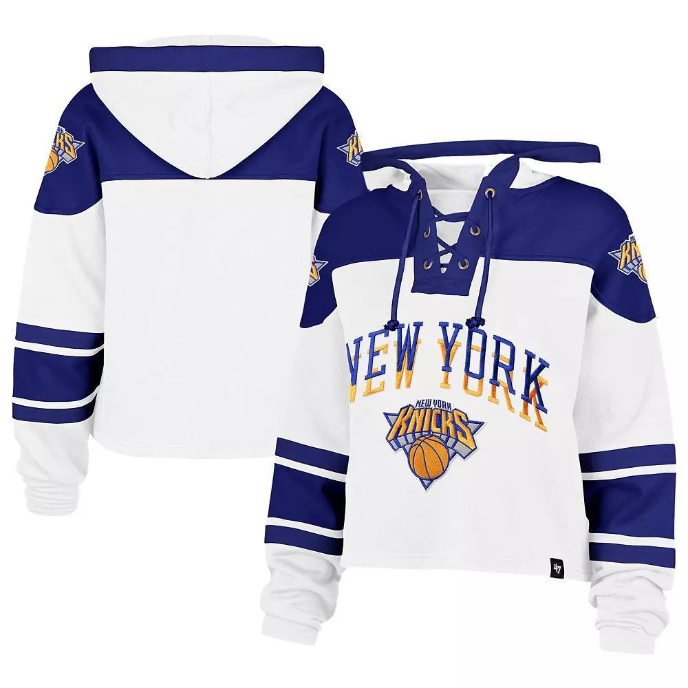 Women's '47 White New York Knicks 2024/25 City Edition Superior Cropped Lace-Up Pullover Hoodie, Size: Medium Product Image