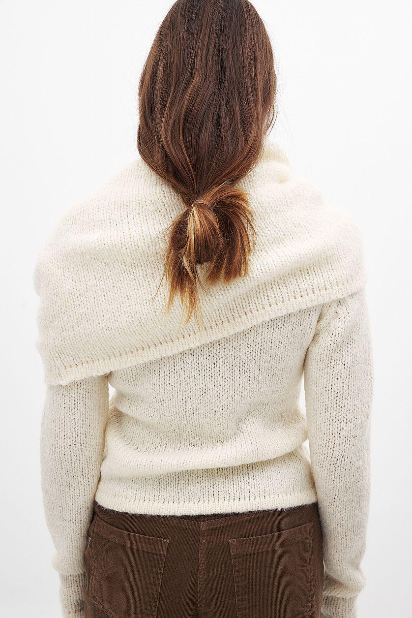 Wool Blend Neck Detail Overlap Sweater Product Image