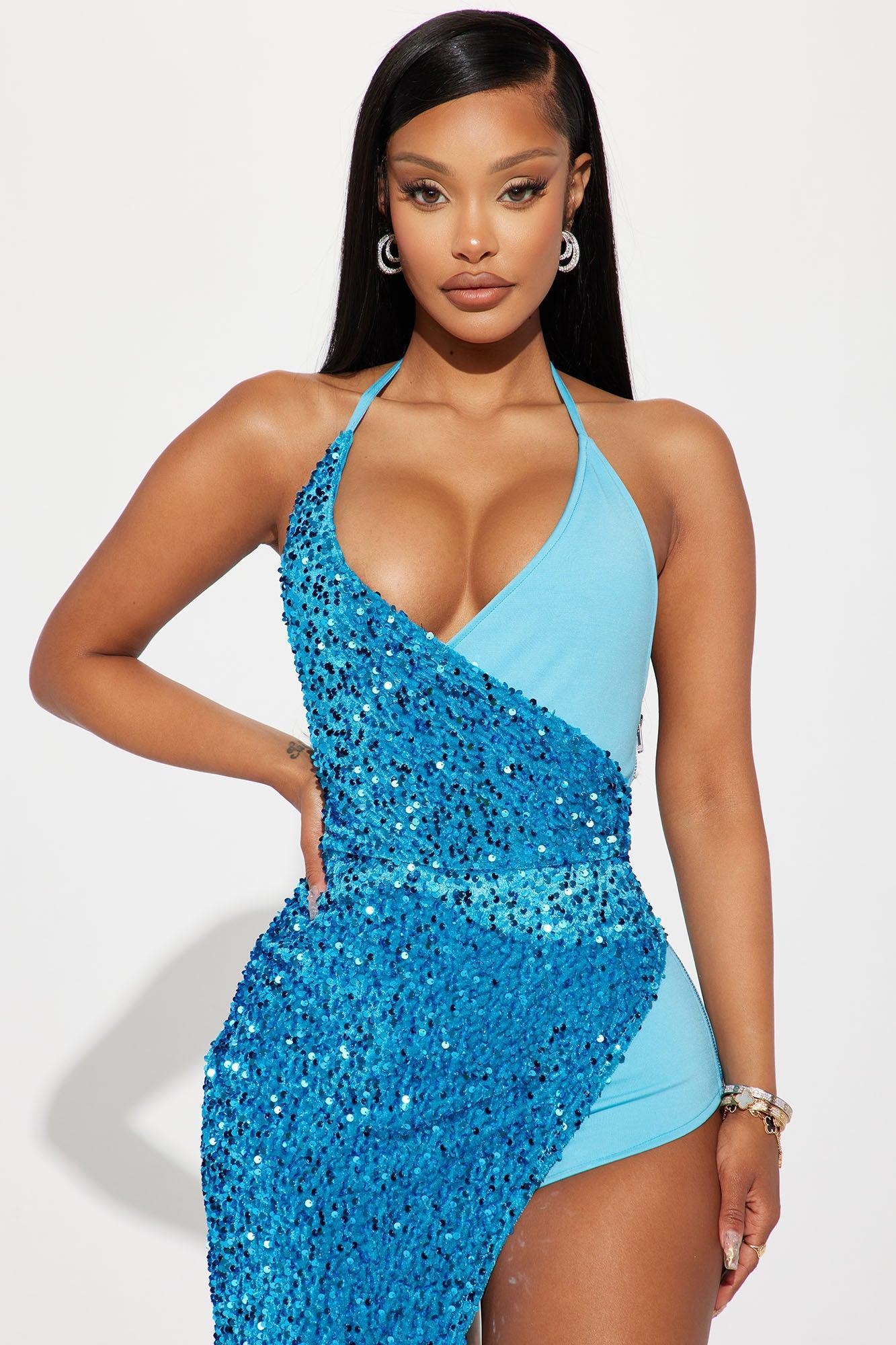 Skye Sequin Maxi Dress - Aqua Product Image