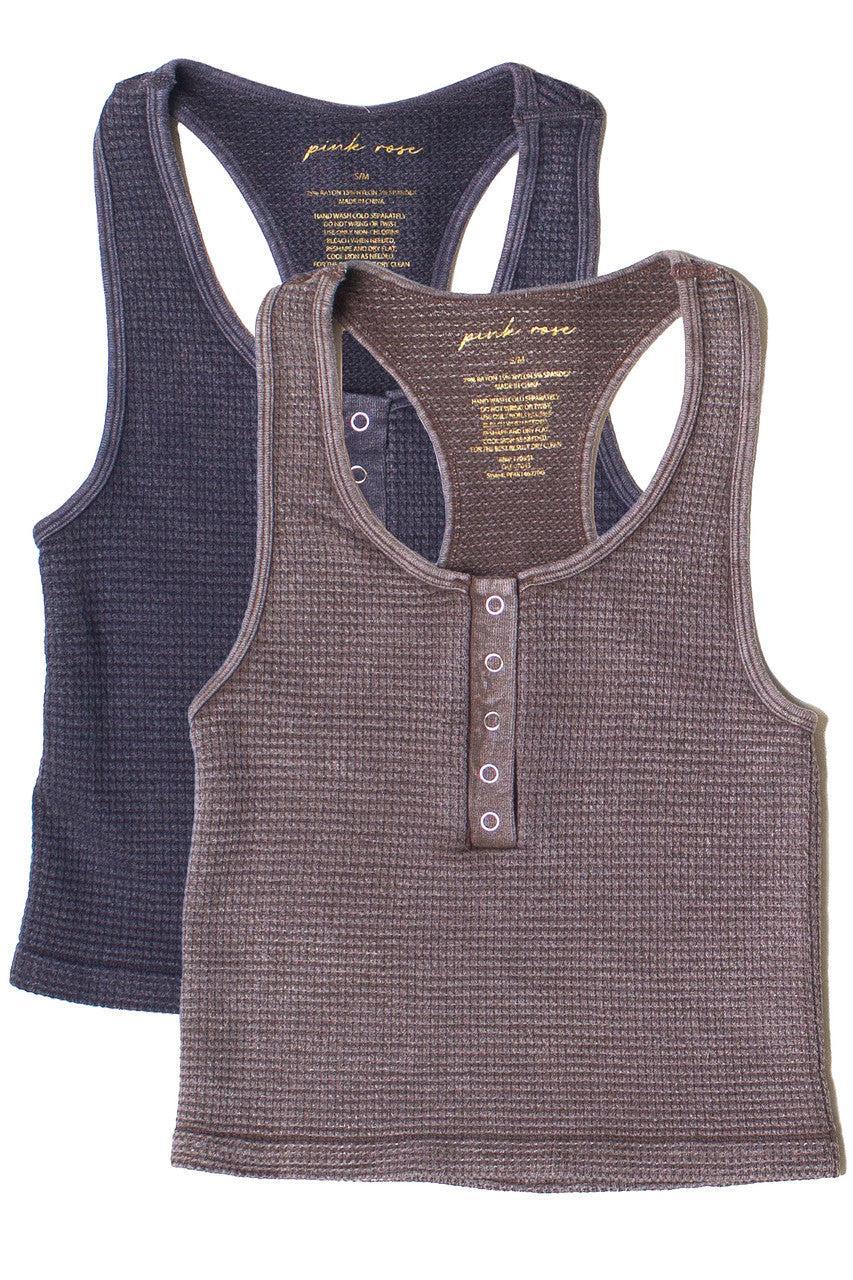 Waffle Knit Seamless Henley Tank Product Image