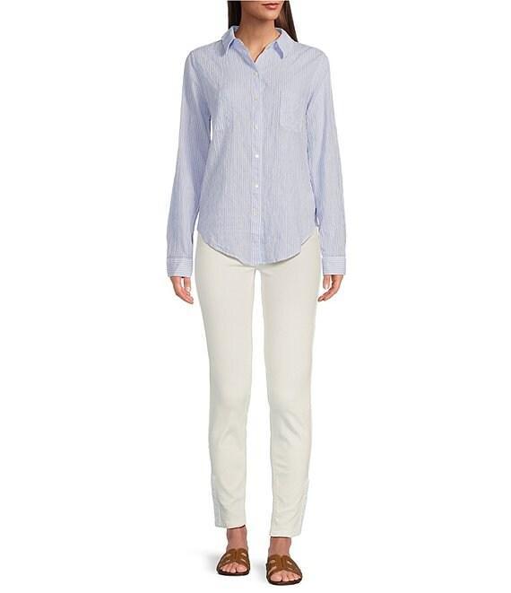 Lilly Pulitzer Sea View Collar Stripe Print Long Sleeve Button Down Shirt Product Image