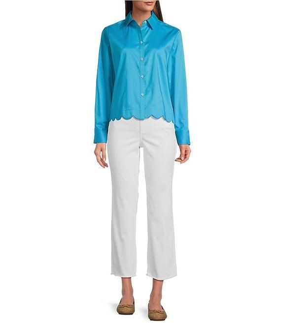 Foxcroft Scarlett Long Sleeve Scallop Hem Button Front Shirt Product Image