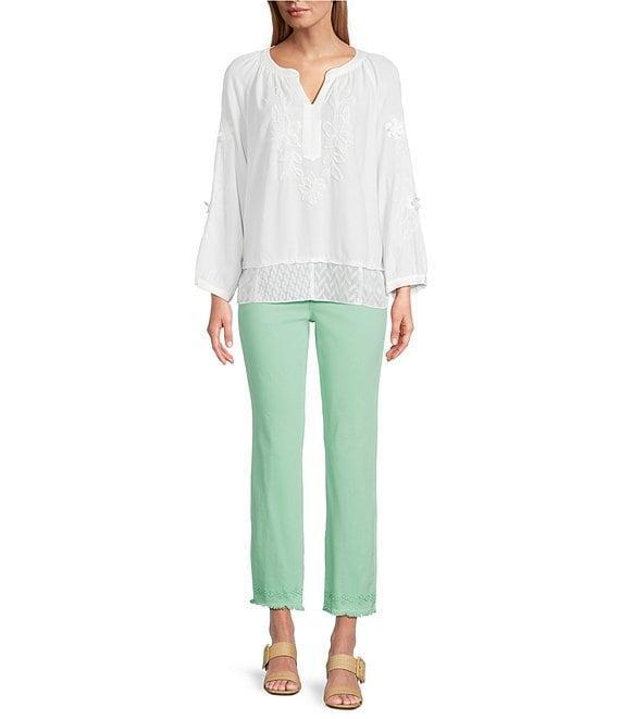 John Mark Mixed Eyelet Y-Neck 3/4 Sleeve Top Product Image