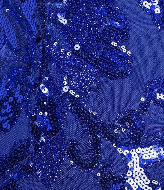 Midnight Doll Patterned Sequin Scoop Neck Spaghetti Strap Side Slit Dress Product Image