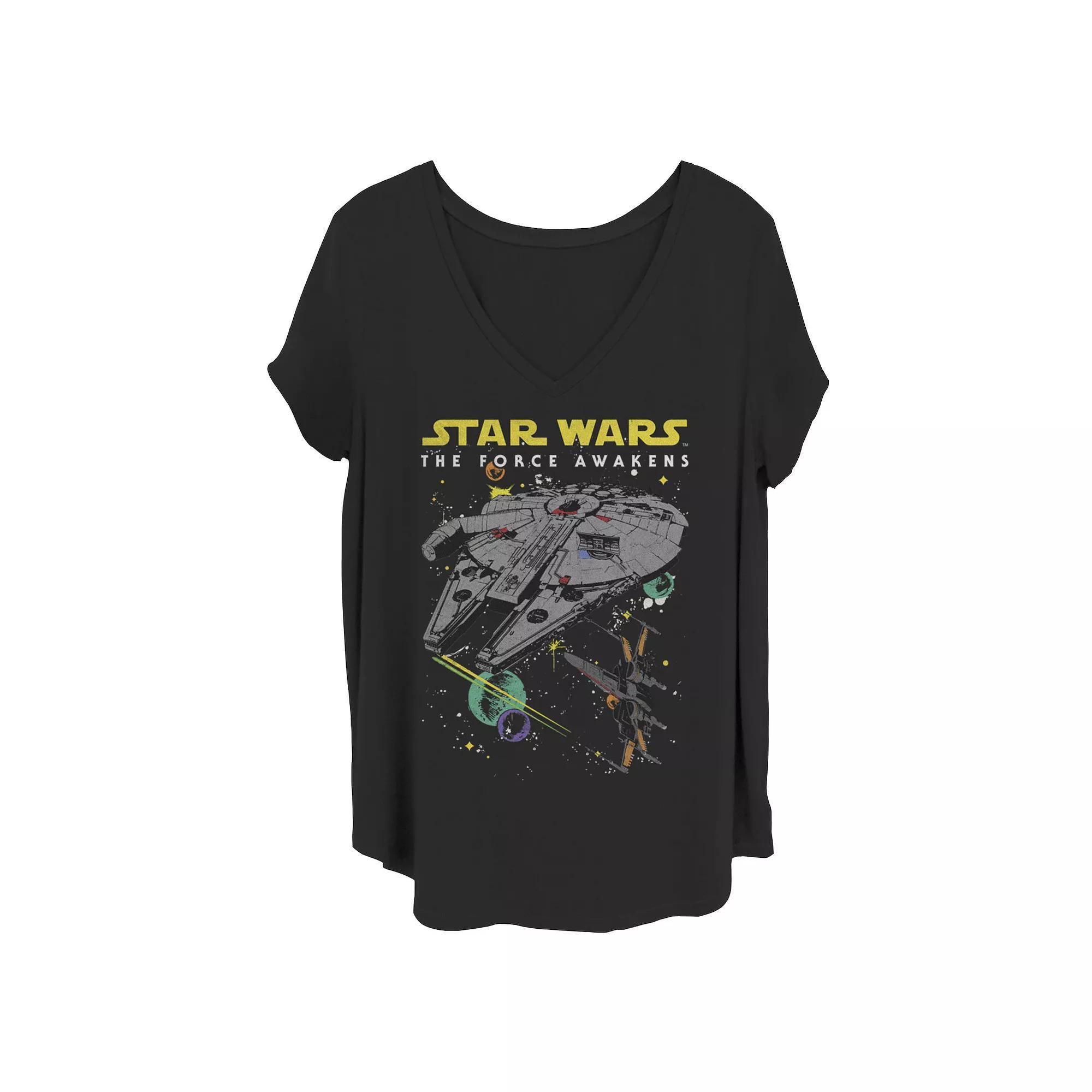 Juniors' Plus Size Star Wars The Force Awakens Millennium Falcon Tee, Girl's, Size: 1XL, Black Product Image