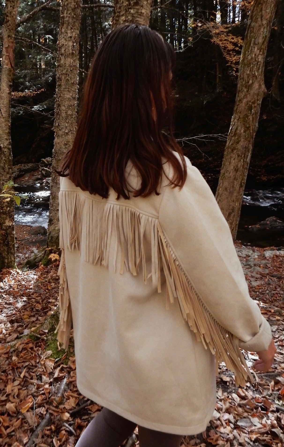 Sierra Fringe Jacket ~ Cream Faux Suede Product Image