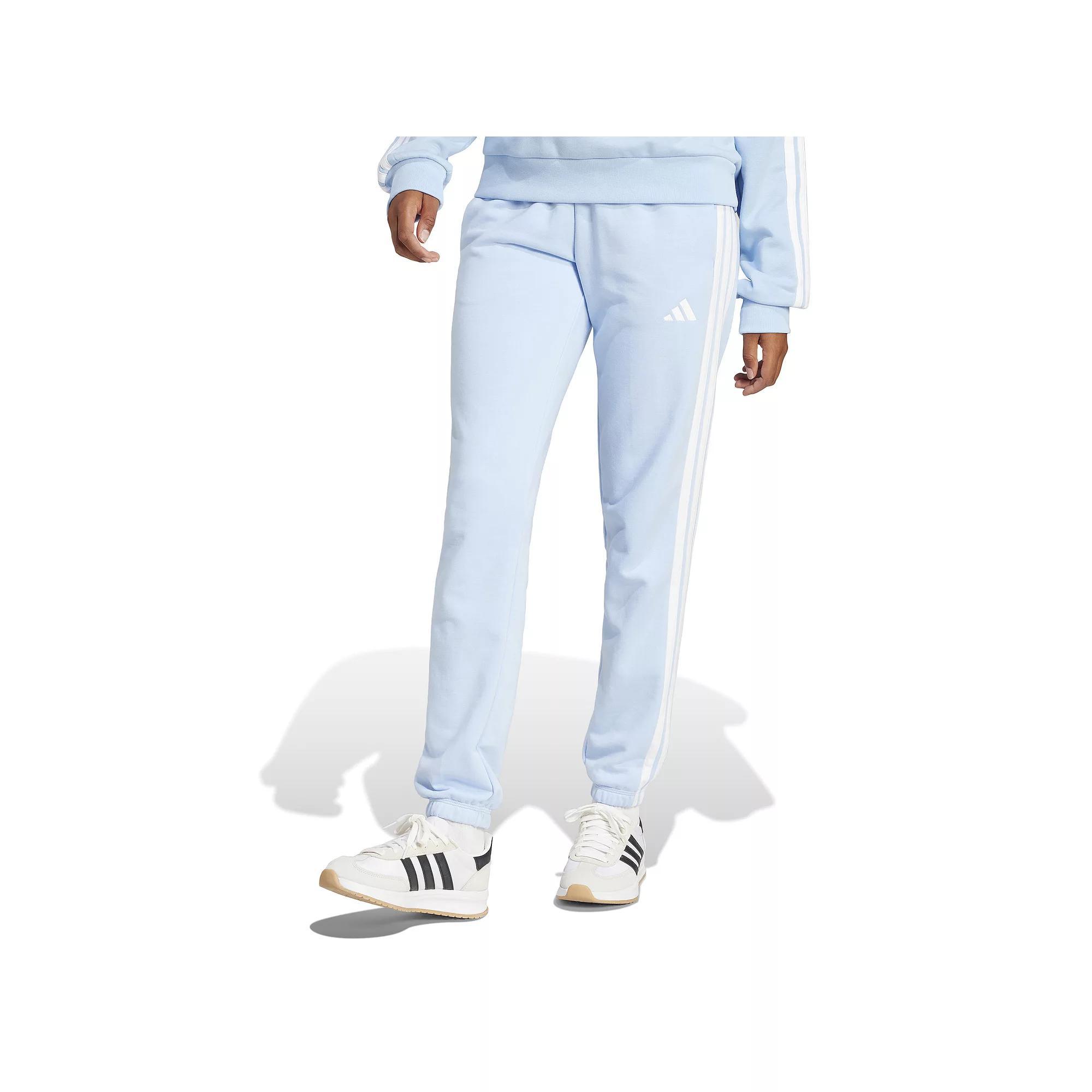 Women's adidas Essentials 3-Stripes French Terry Cuffed Sportswear Pants, Size: Small, Blue White Product Image