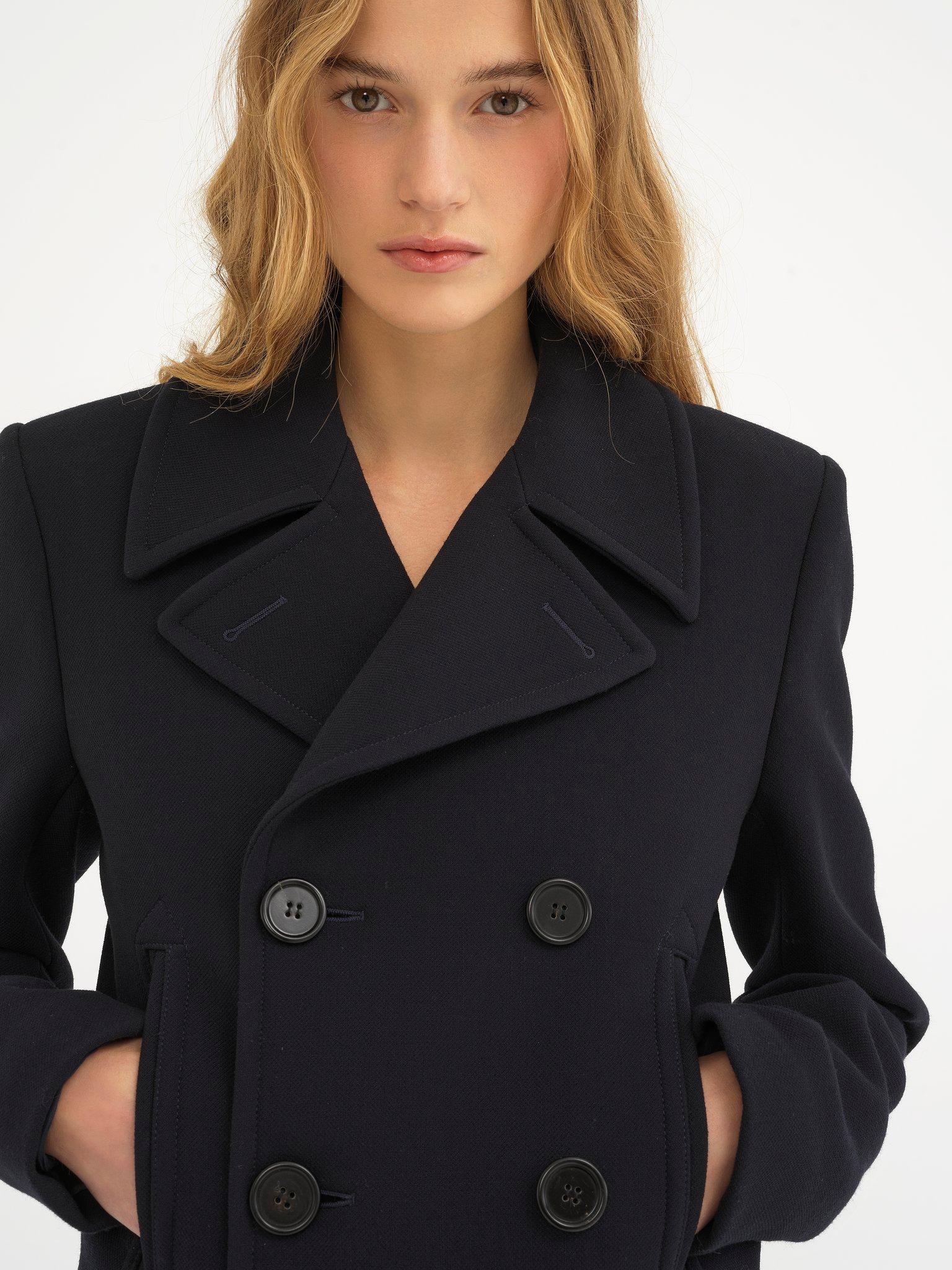 Pea coat in double wool crêpe Product Image