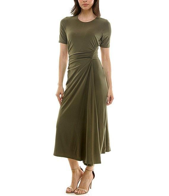 Moda Tara Short Sleeve Stretch Knit Crew Neck Midi Sheath Dress Product Image