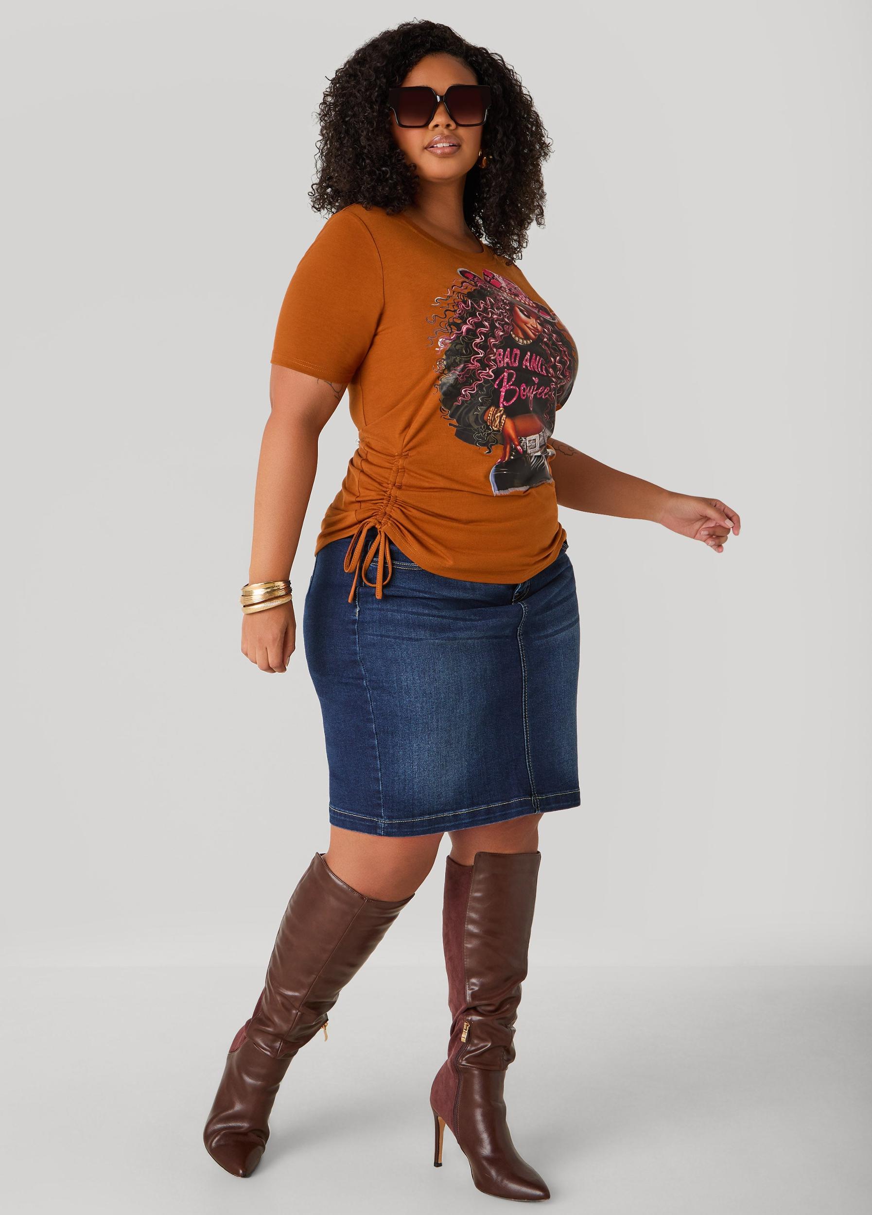 Plus Size Whiskered Denim Pencil Skirt Ashley Stewart Product Image