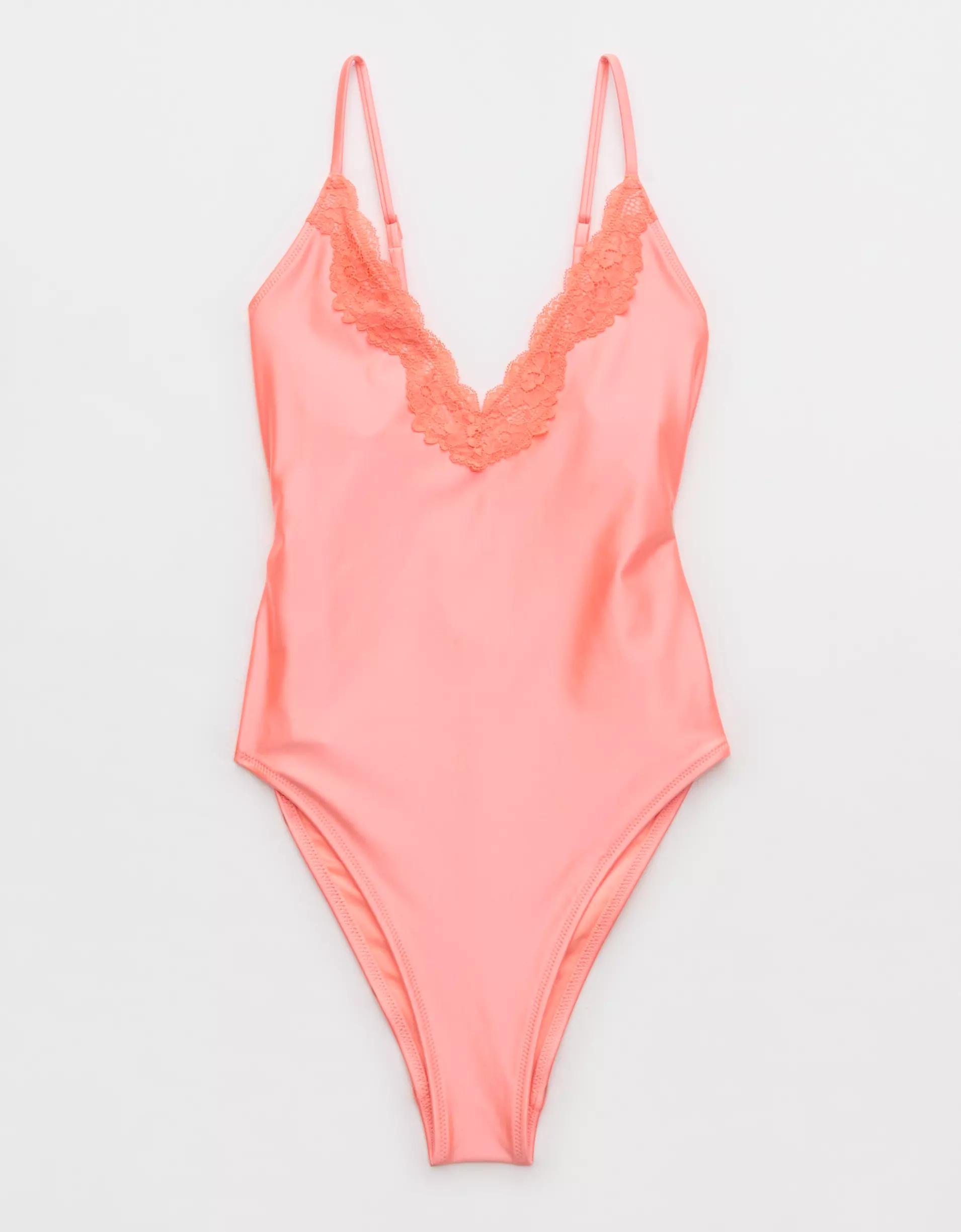 Aerie Shine Lace Plunge One Piece Swimsuit Product Image