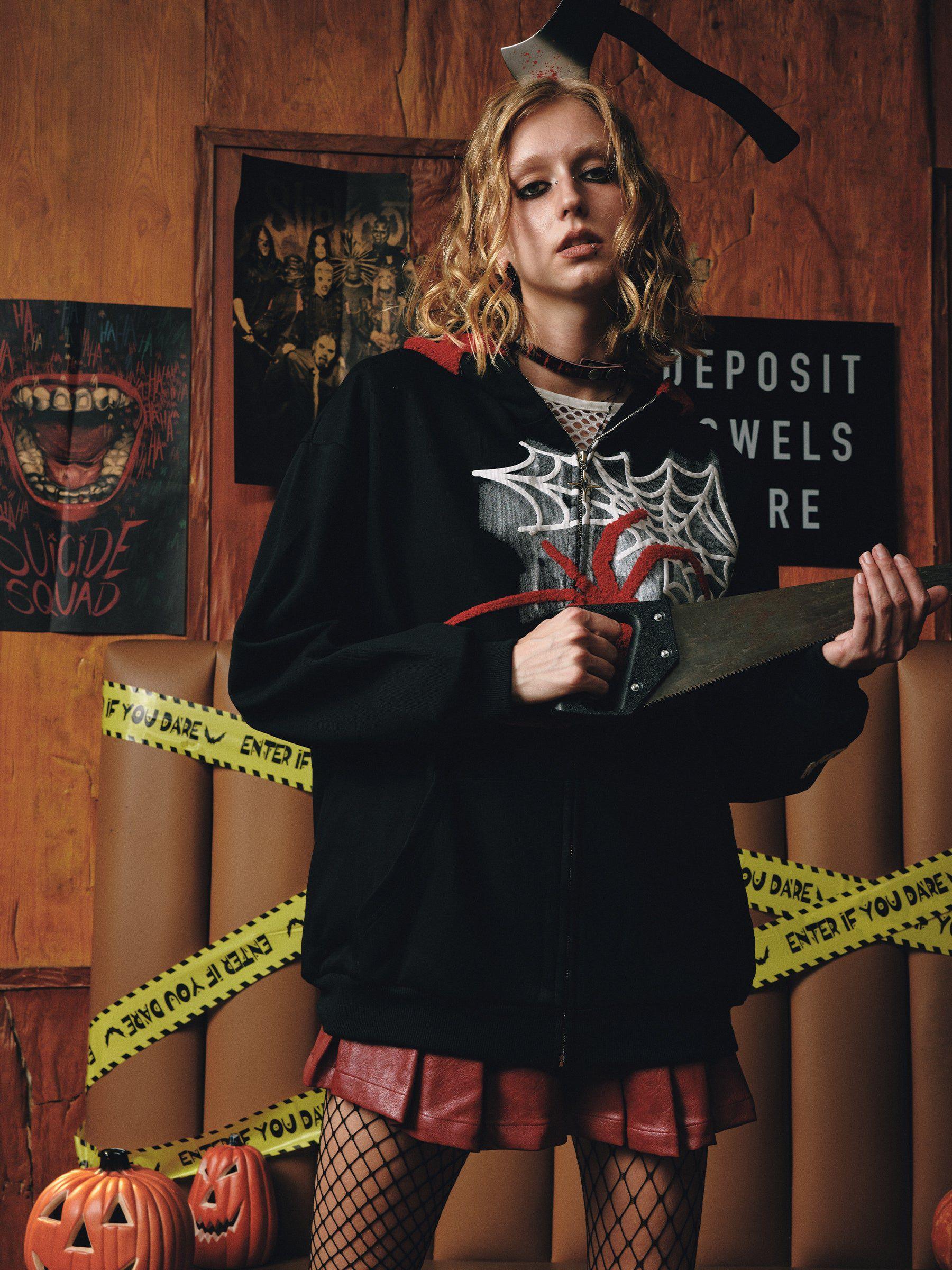 Aelfric Eden Horn Design Flocking Spider Zip Up Hoodie Product Image