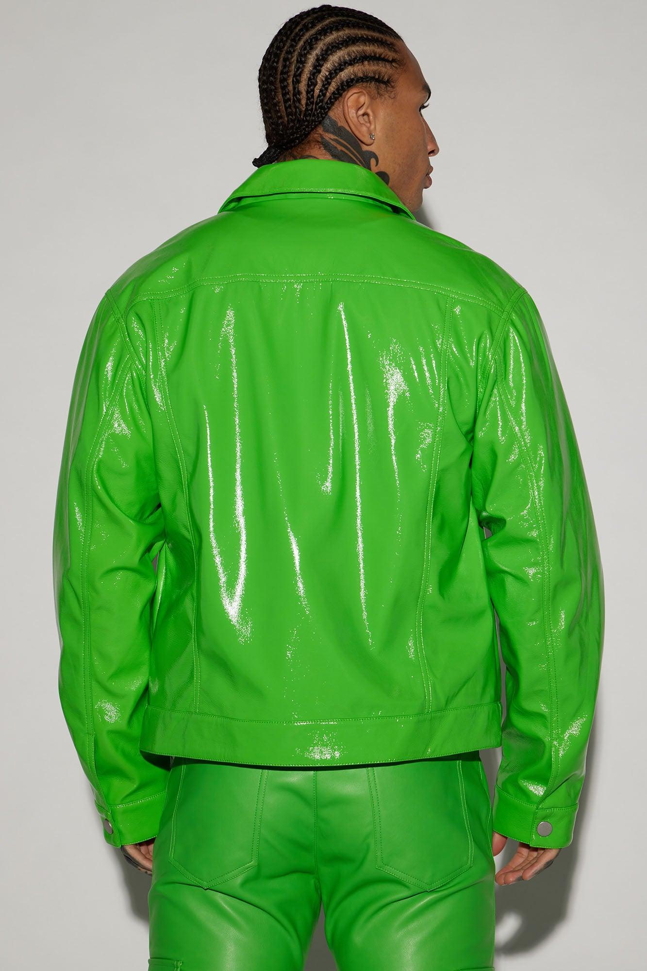 Da Baddie Faux Leather Trucker Jacket - Green Product Image