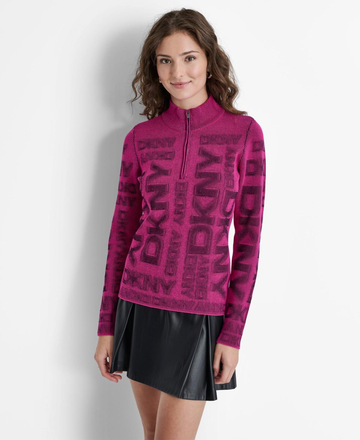 Dkny Womens Quarter-Zip Embossed Sweater - Bk Product Image