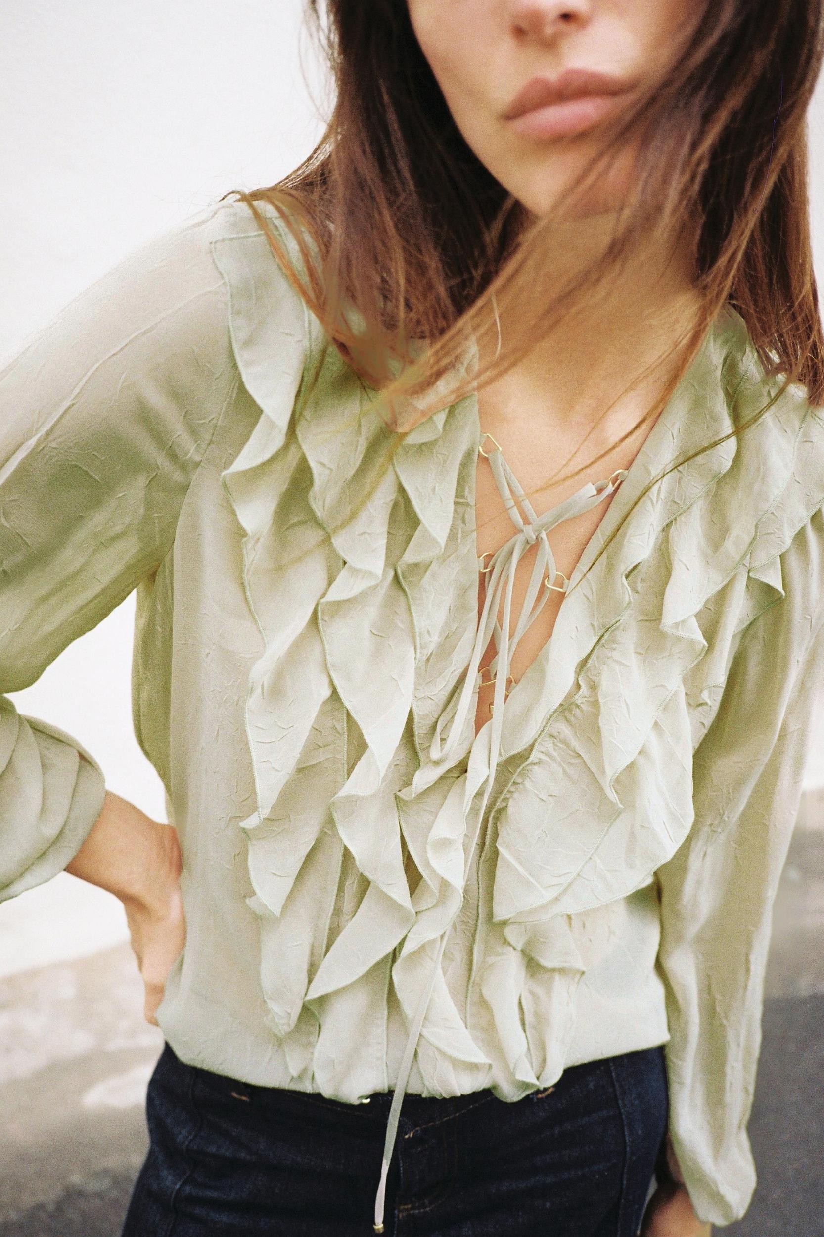 SEMI-SHEER BLOUSE WITH RUFFLES Product Image