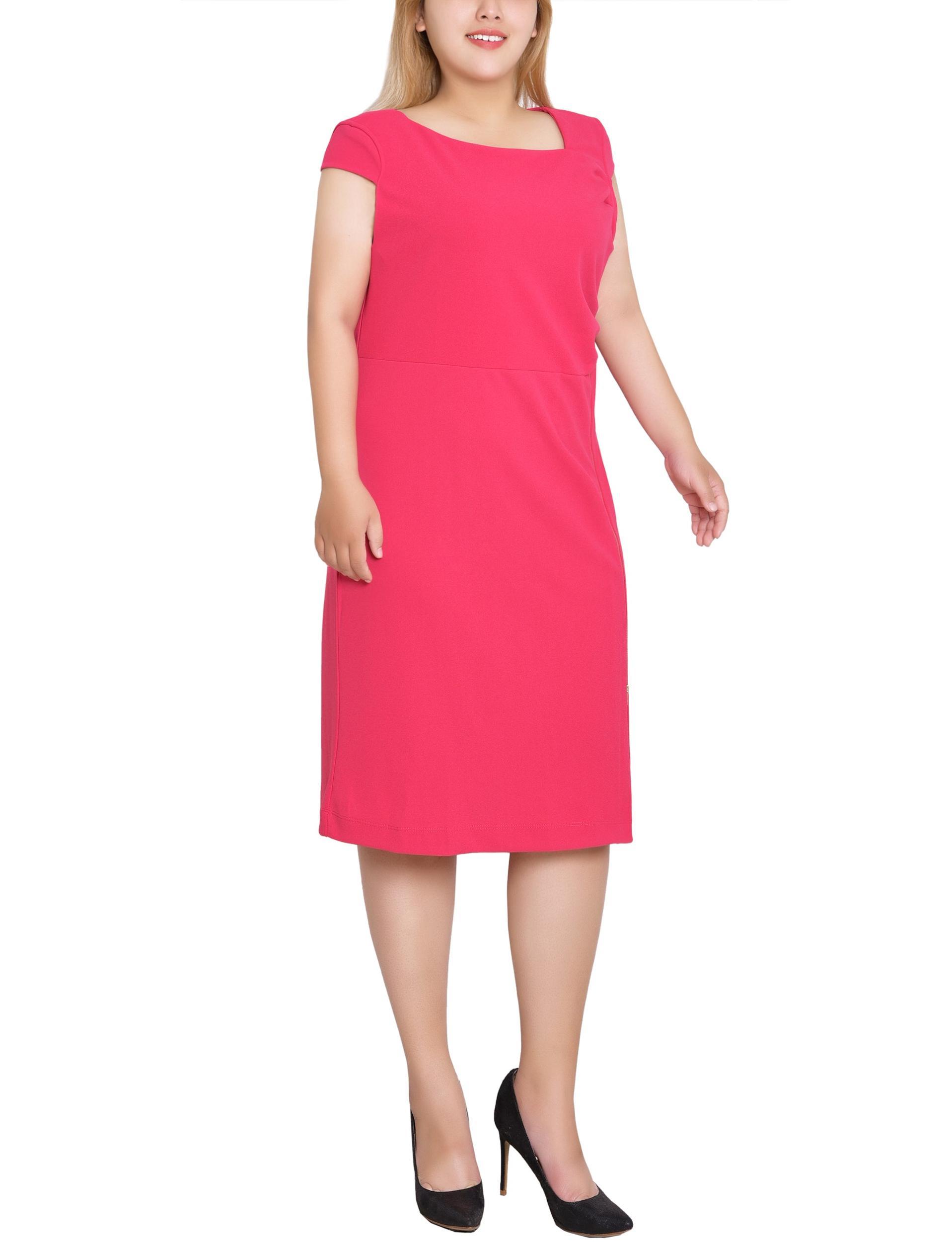 Pink Cap Sleeve Exposed Zipper Dress - Plus Product Image