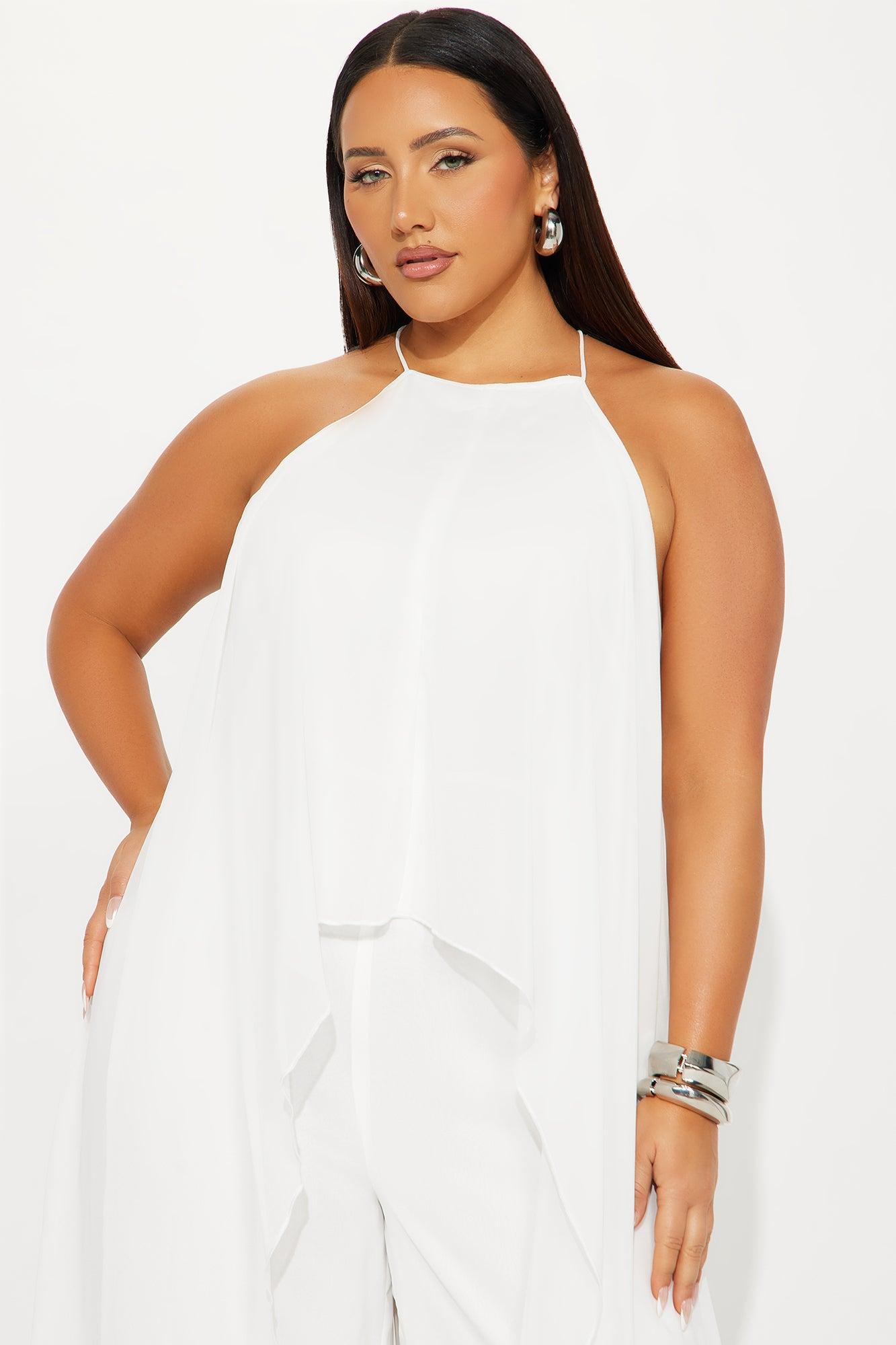 Bella Flowy Chiffon Jumpsuit - White Product Image