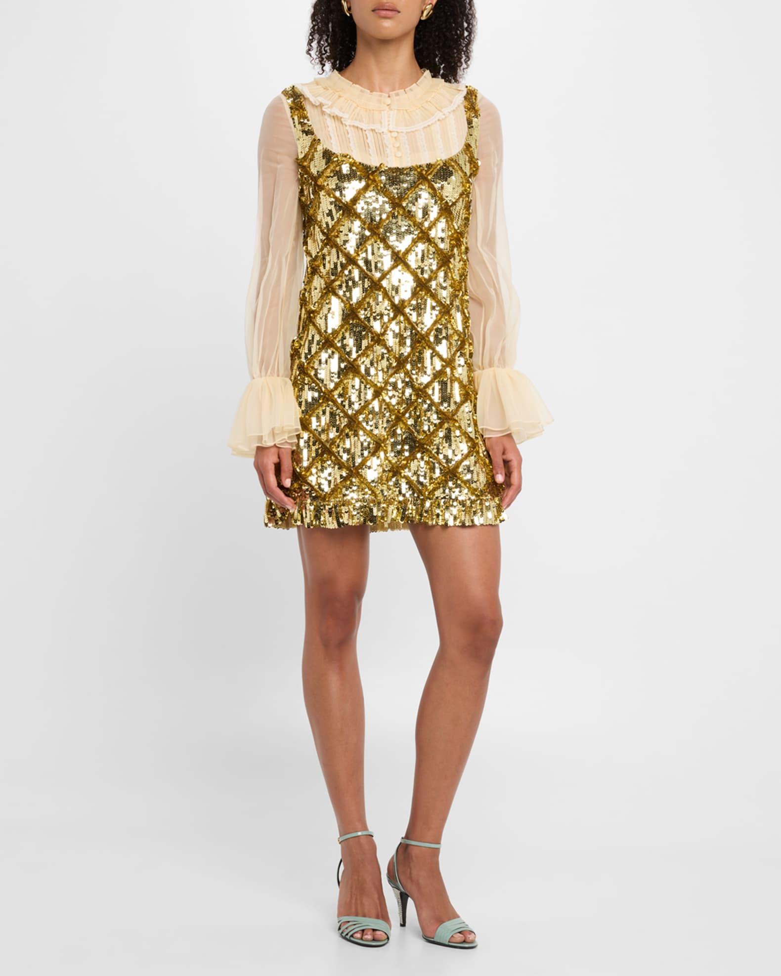 Sequined Layered Ruffle Long-Sleeve Mini Dress Product Image