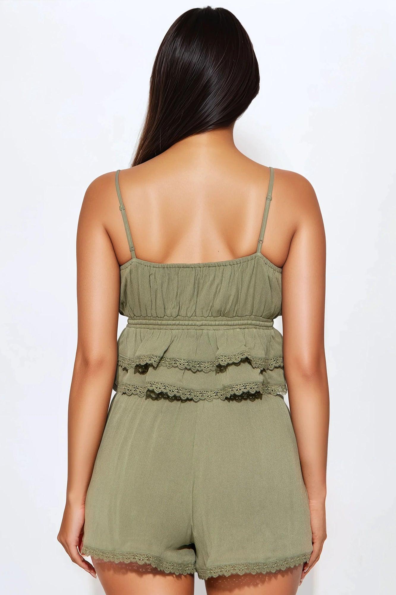 Annabelle Lace Trim Short Set - Olive Product Image