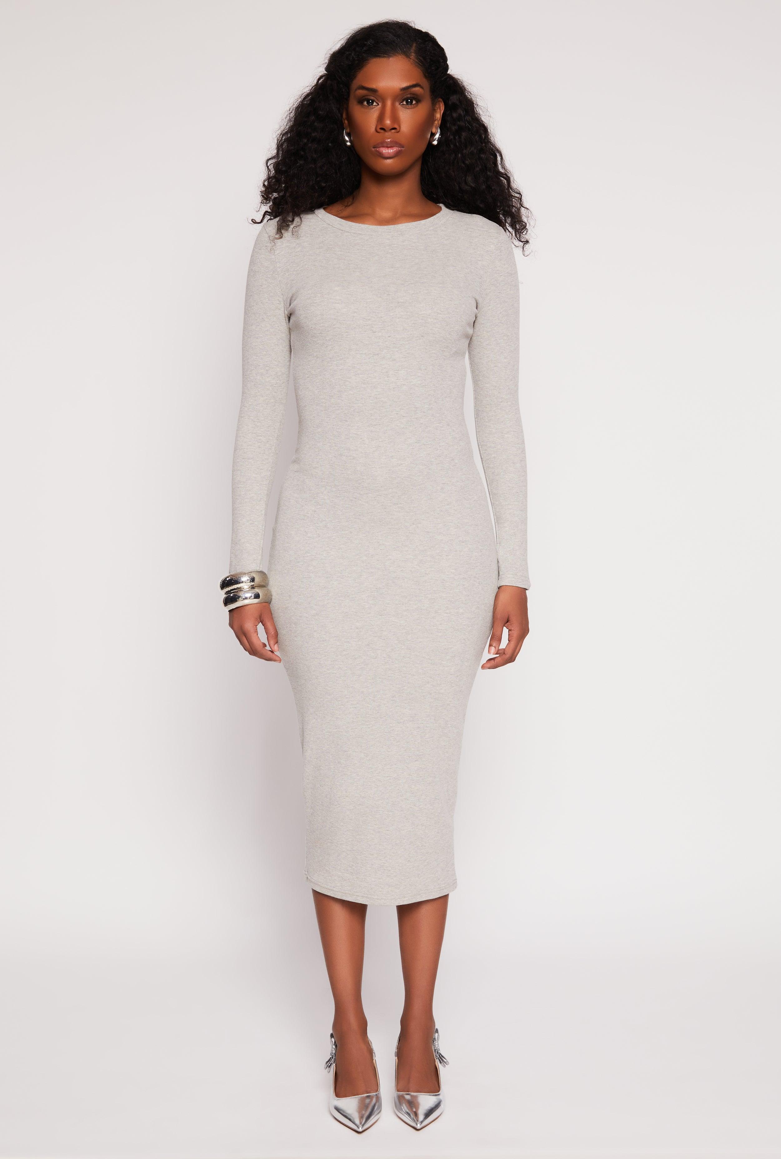 Womens Daisy Ribbed Crew Neck Midi Dress Product Image