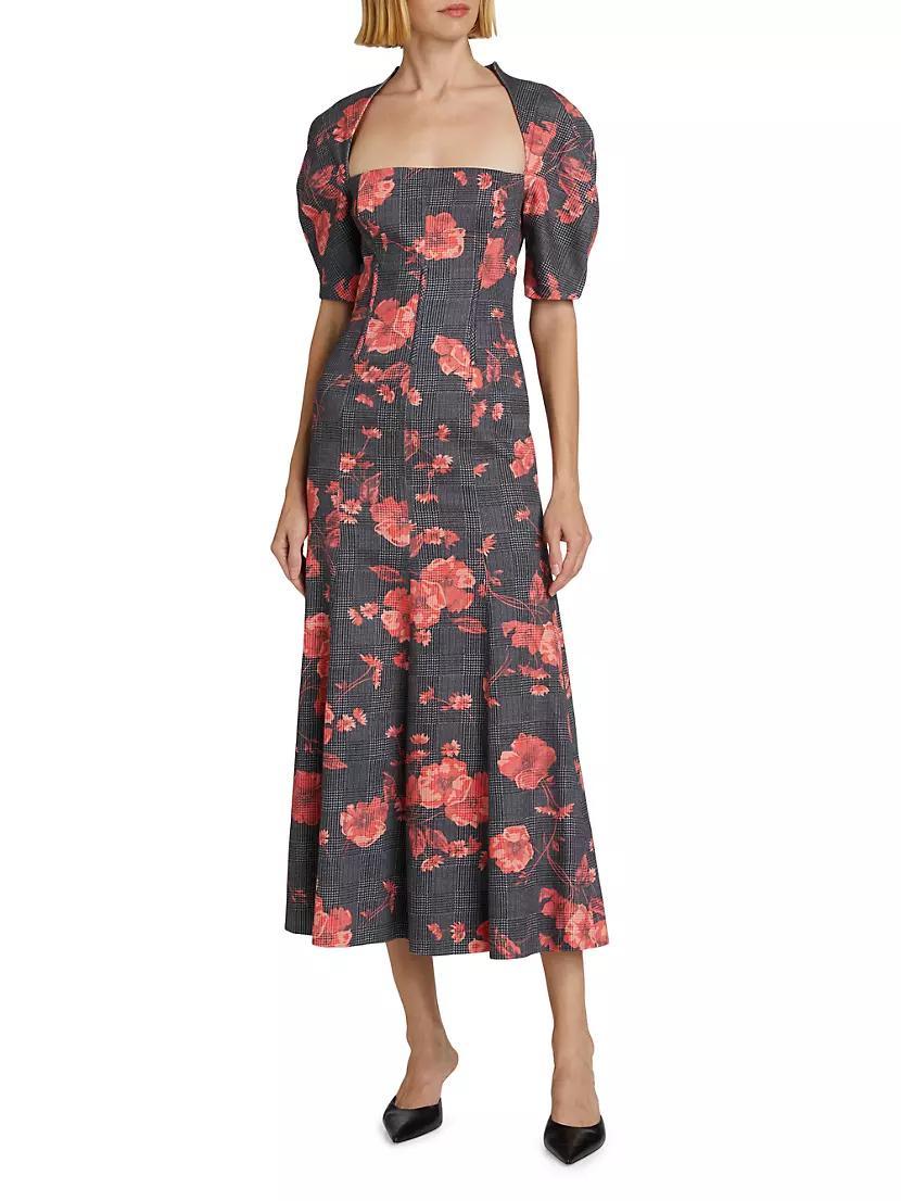 Floral Glen Check Bubble-Sleeve Dress Product Image