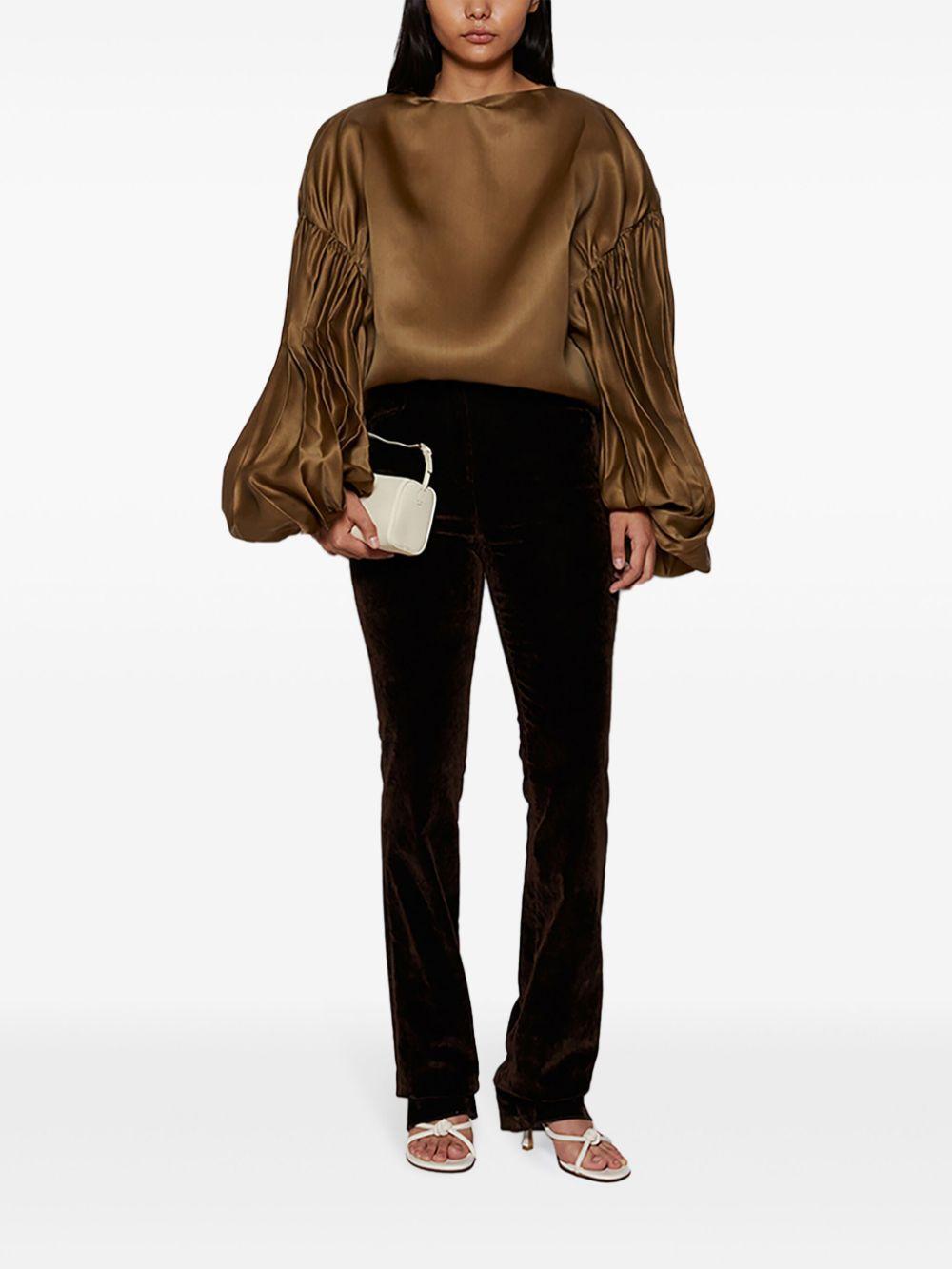 KHAITE Quico Balloon-sleeve Oversized Silk Blouse In Toffee Product Image