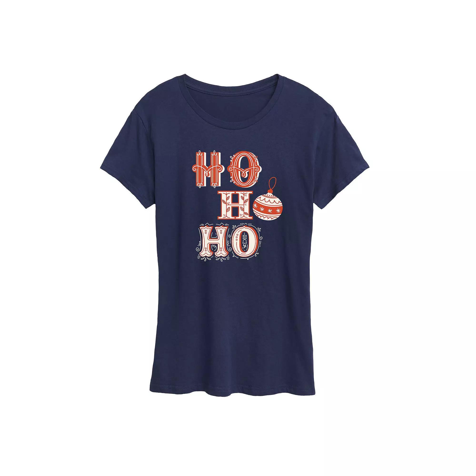 Women's "Ho Ho Ho" Vintage Christmas Graphic Tee, Girl's, Size: Small, Blue Product Image