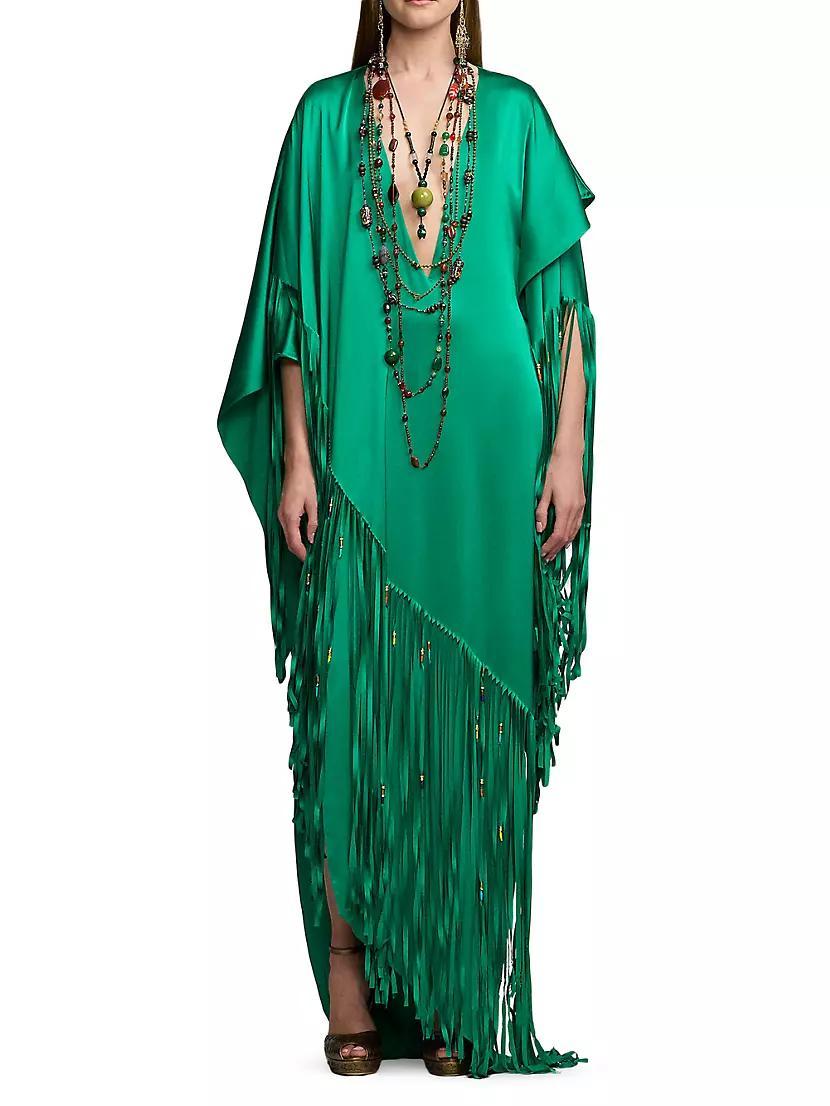 Clarisa Fringed Silk Charmeuse Gown Product Image