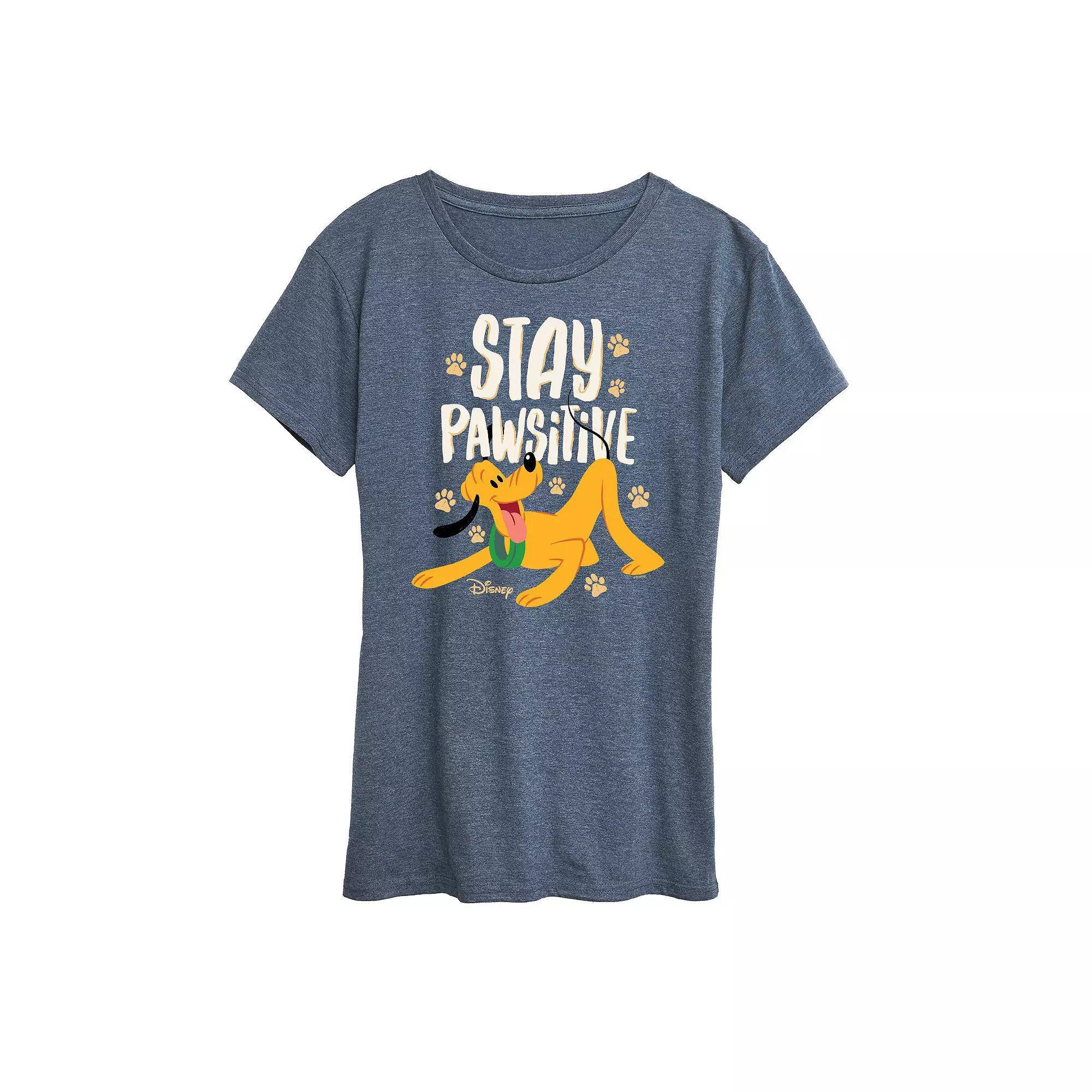 Disney's Pluto Women's Stay Pawsitive Graphic Tee, Girl's, Size: Small, Grey Blue Product Image