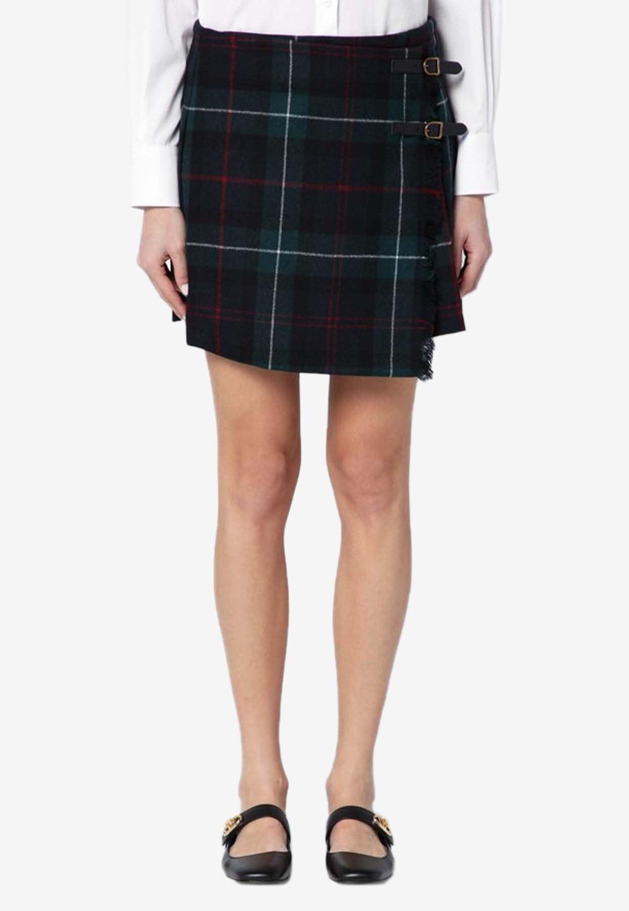 POLO RALPH LAUREN Checked Mini Wrap Skirt In Navy Product Image