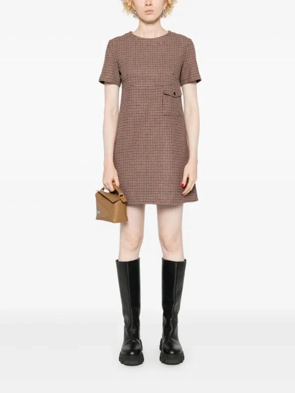 MONCLER Houndstooth Wool Mini Dress In Brown Product Image