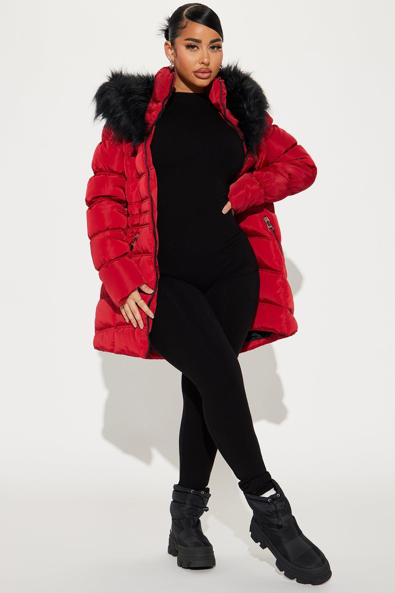 Ice Skating Date Puffer Jacket - Red Product Image