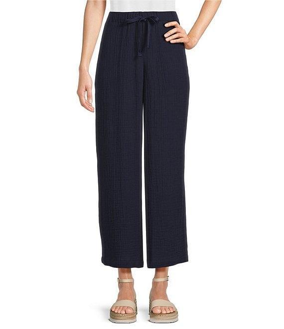 Eileen Fisher Organic Cotton Gauze Elastic Waist Straight Leg Pants Product Image