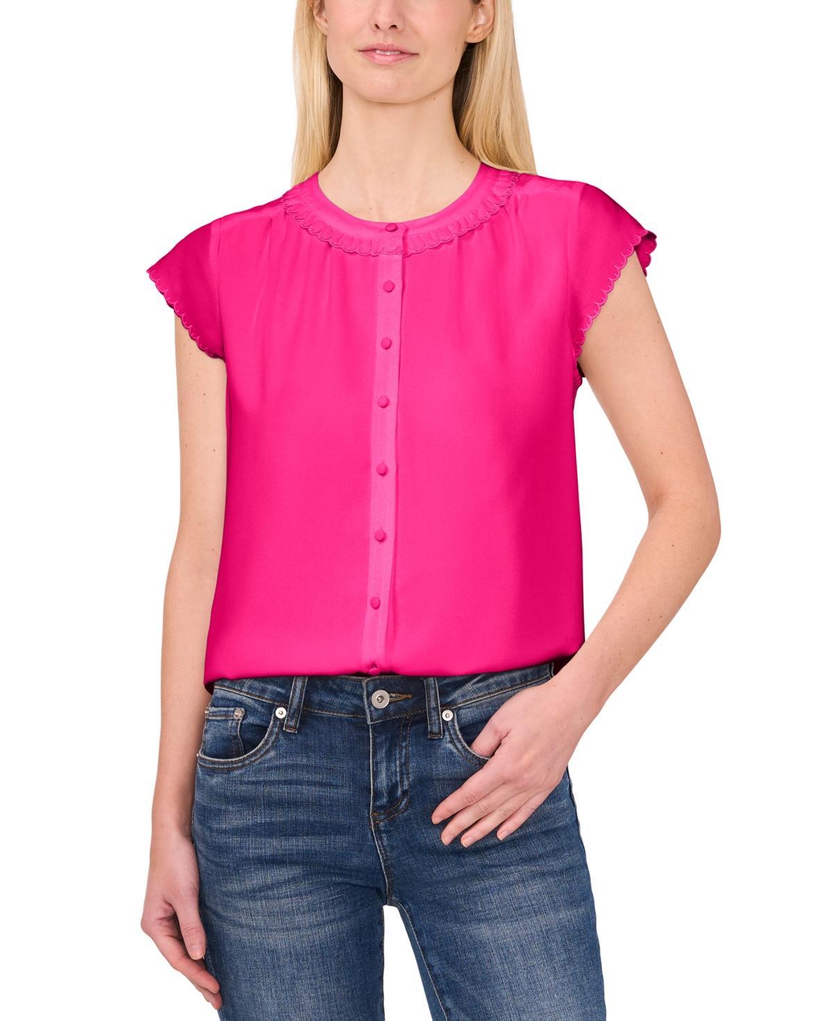 CeCe Womens Scalloped Cap Sleeve Blouse Product Image