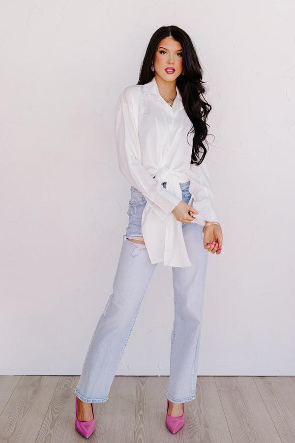 Try Your Luck Front Tie Top in White Product Image