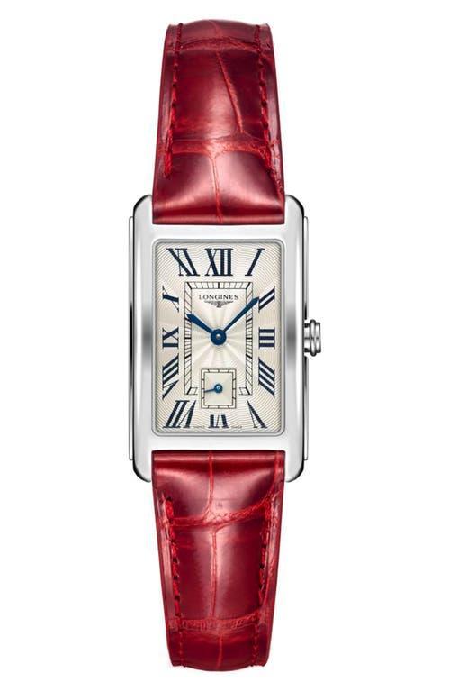 Longines Womens Swiss DolceVita Red Leather Strap Watch 23x37mm Product Image