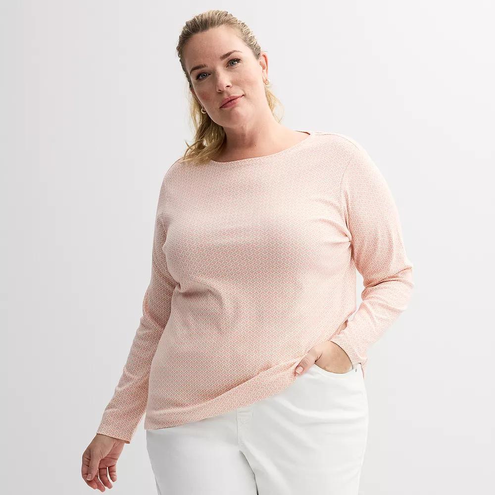 Plus Size Croft & Barrow® Essential Crewneck Long Sleeve Tee, Women's, Size: 1XL, Navy Night Red Product Image