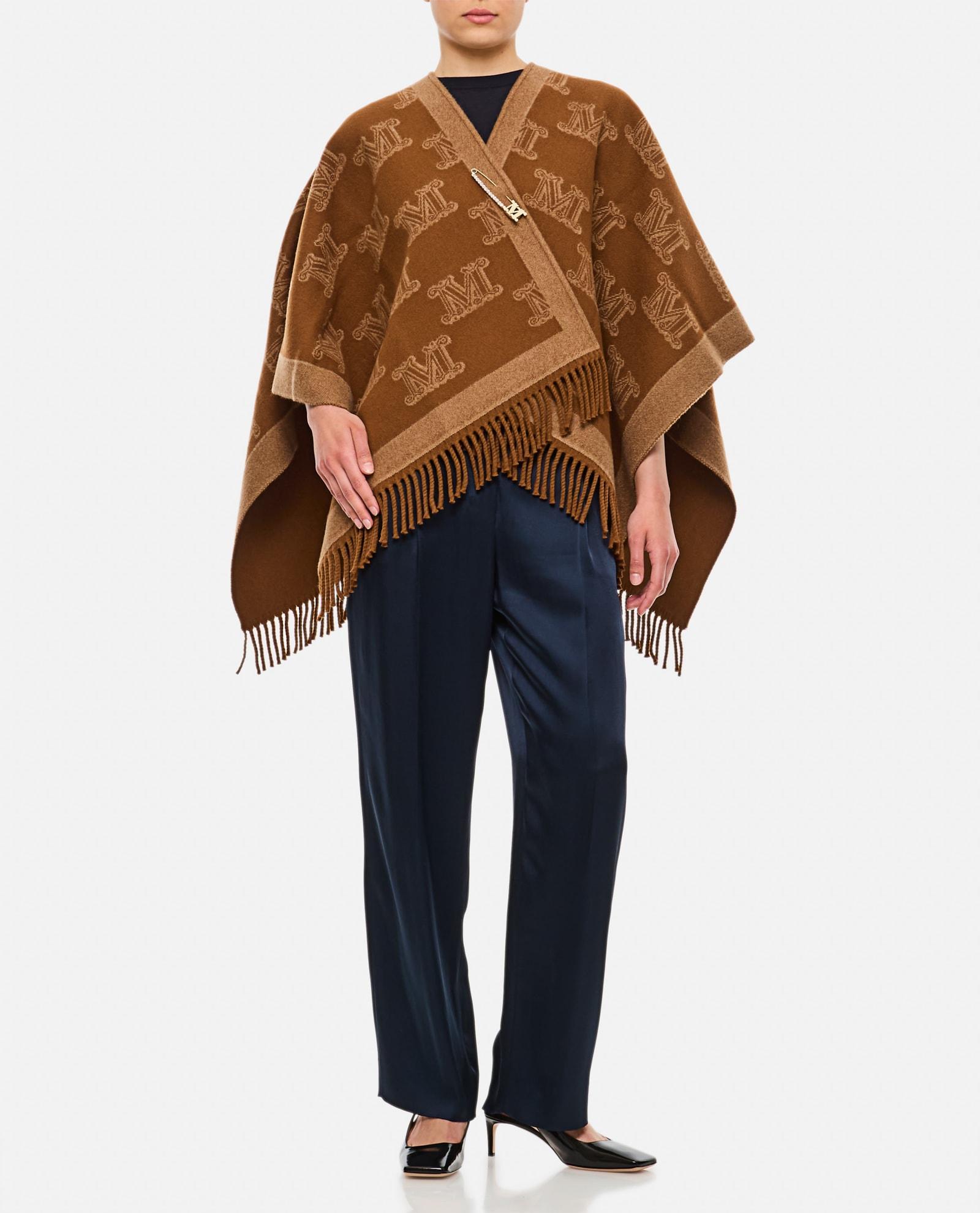 MAX MARA Frine Logo Wool Cape In Brown Product Image