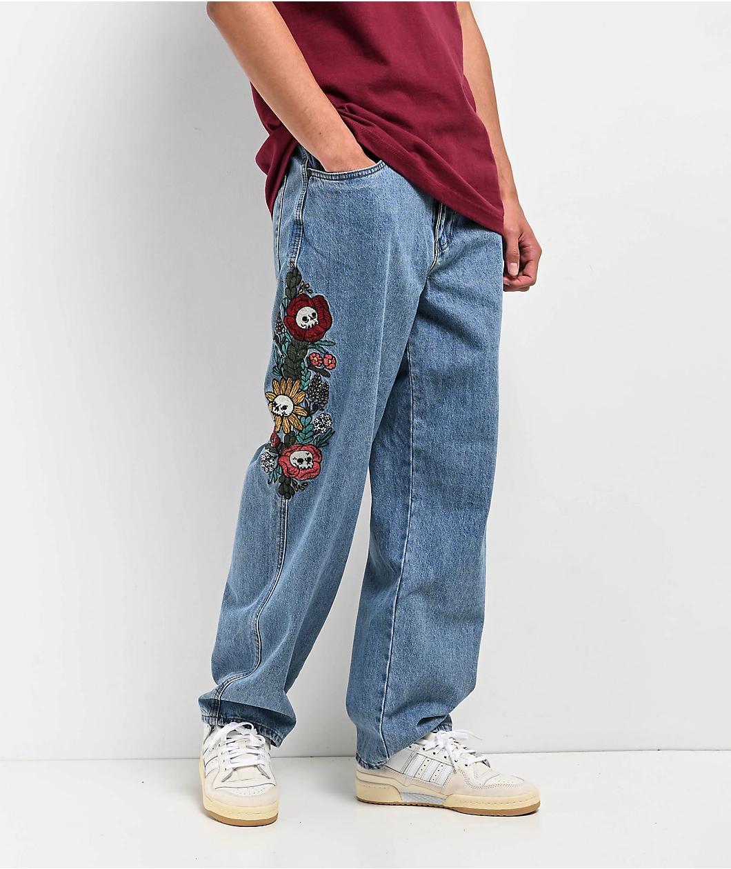 Empyre Blake Flowers Blue Denim Skate Jeans Product Image