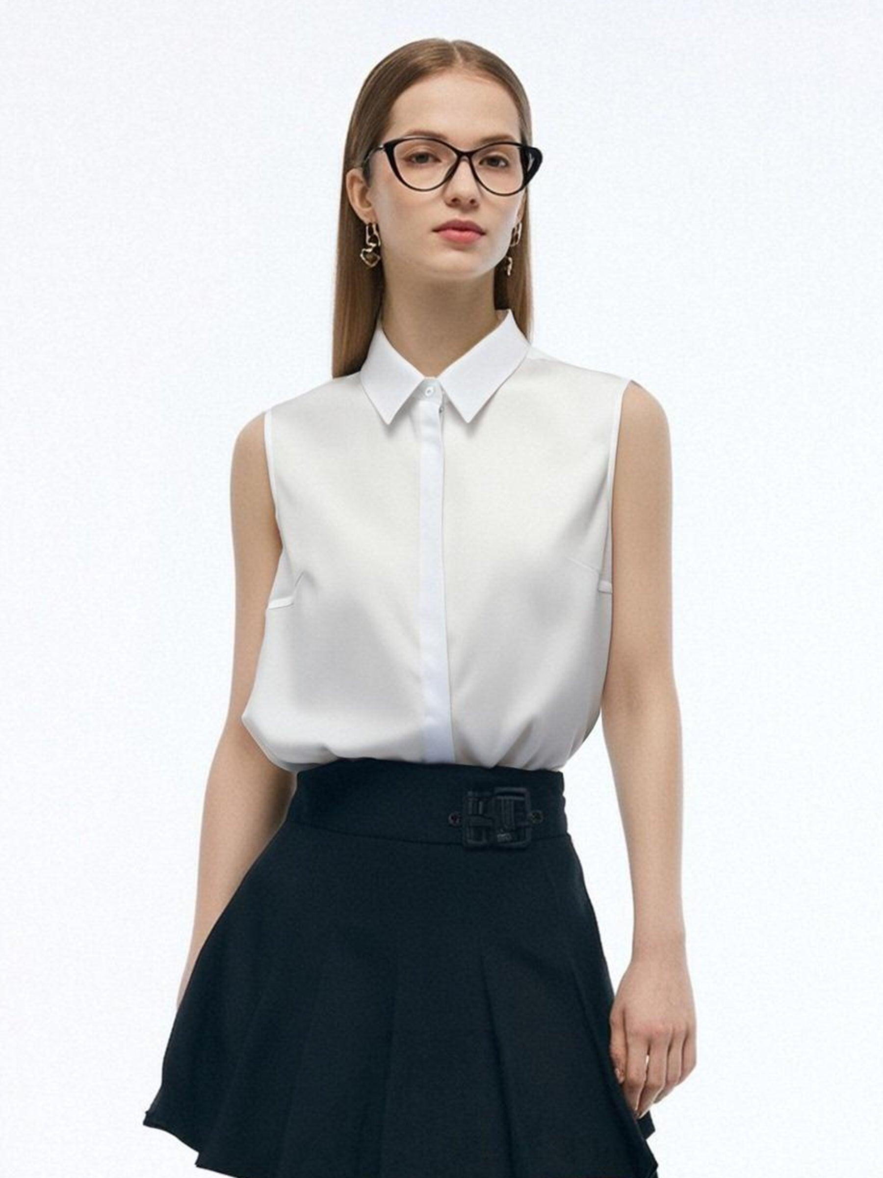 Sleeveless Concealed Placket Women Shirt Product Image