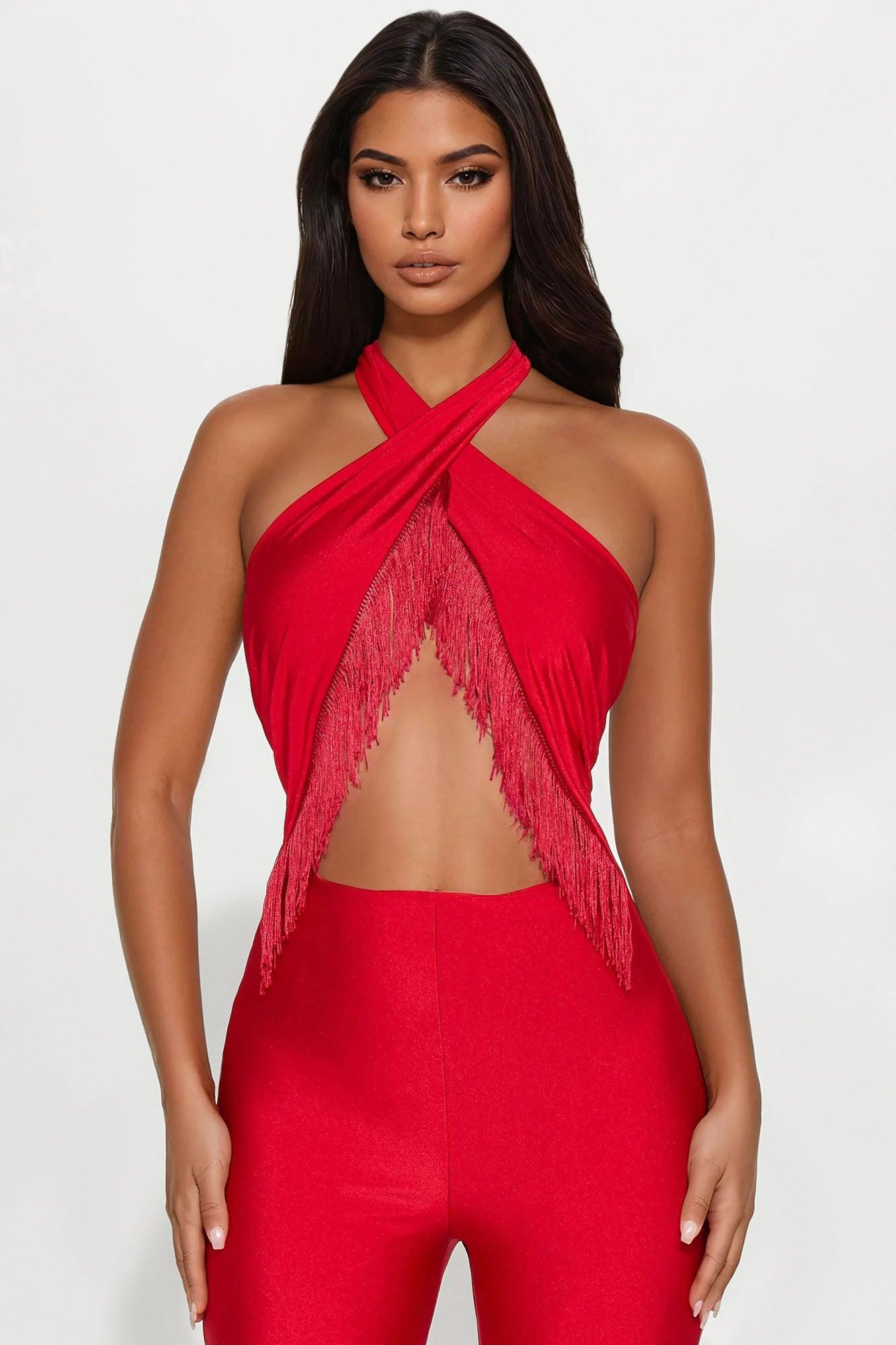 Watch Me Dance Fringe Jumpsuit - Red Product Image