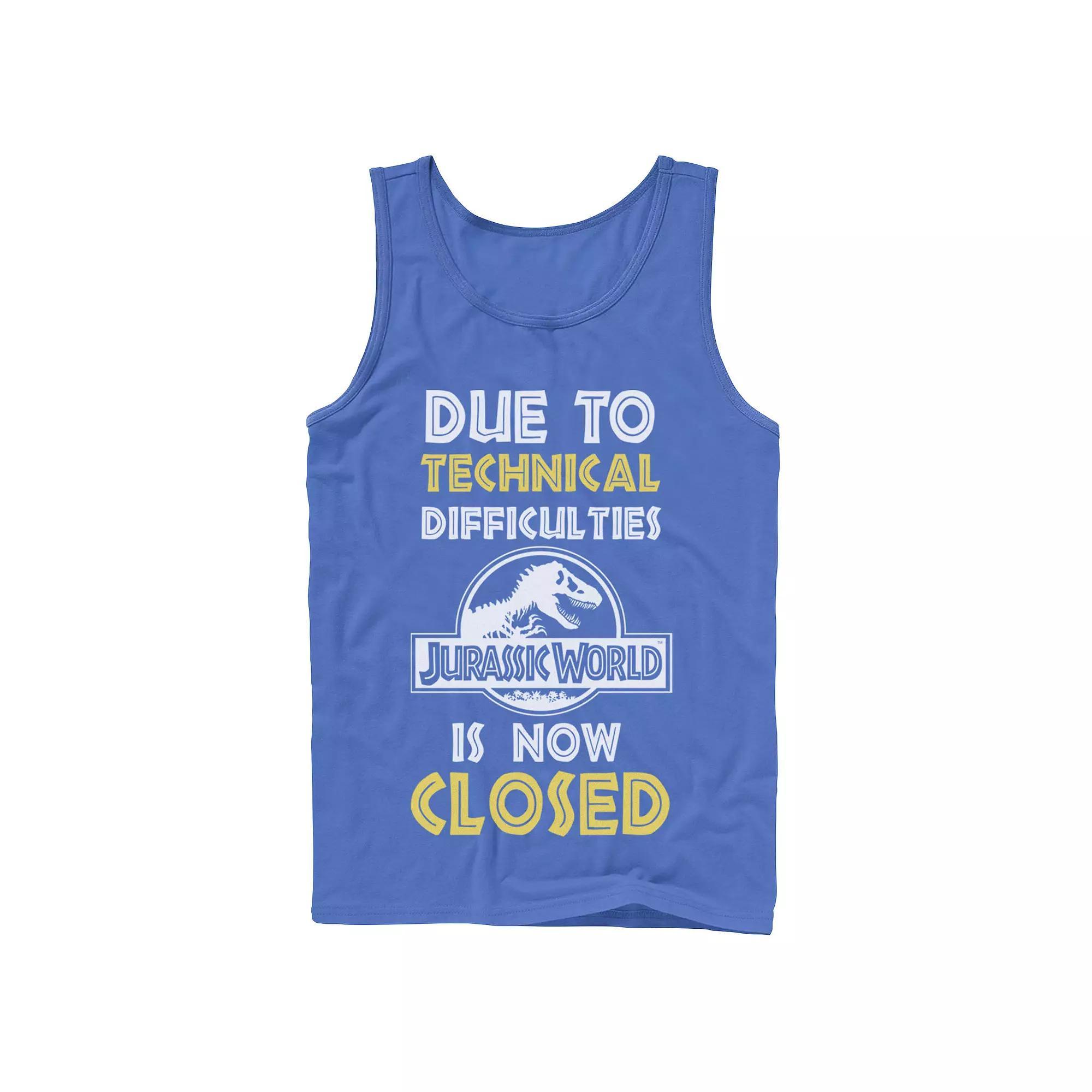 Men's Jurassic World Technical Difficulties Sign Tank Top, Size: Small, Red Product Image