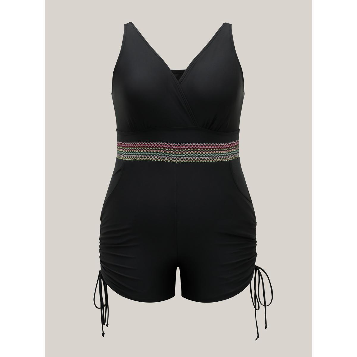 Plus Size Cinched-Waist Pockets One-Piece Swimsuit Women's Swimwear Black Beach Gathered Curve Bathing Suits High stretch One Pieces BloomChic 14-16/1X Product Image